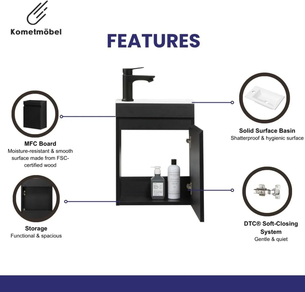 Vanity Unit with Wash Basin Bathroom 40CM Wall - Image 3