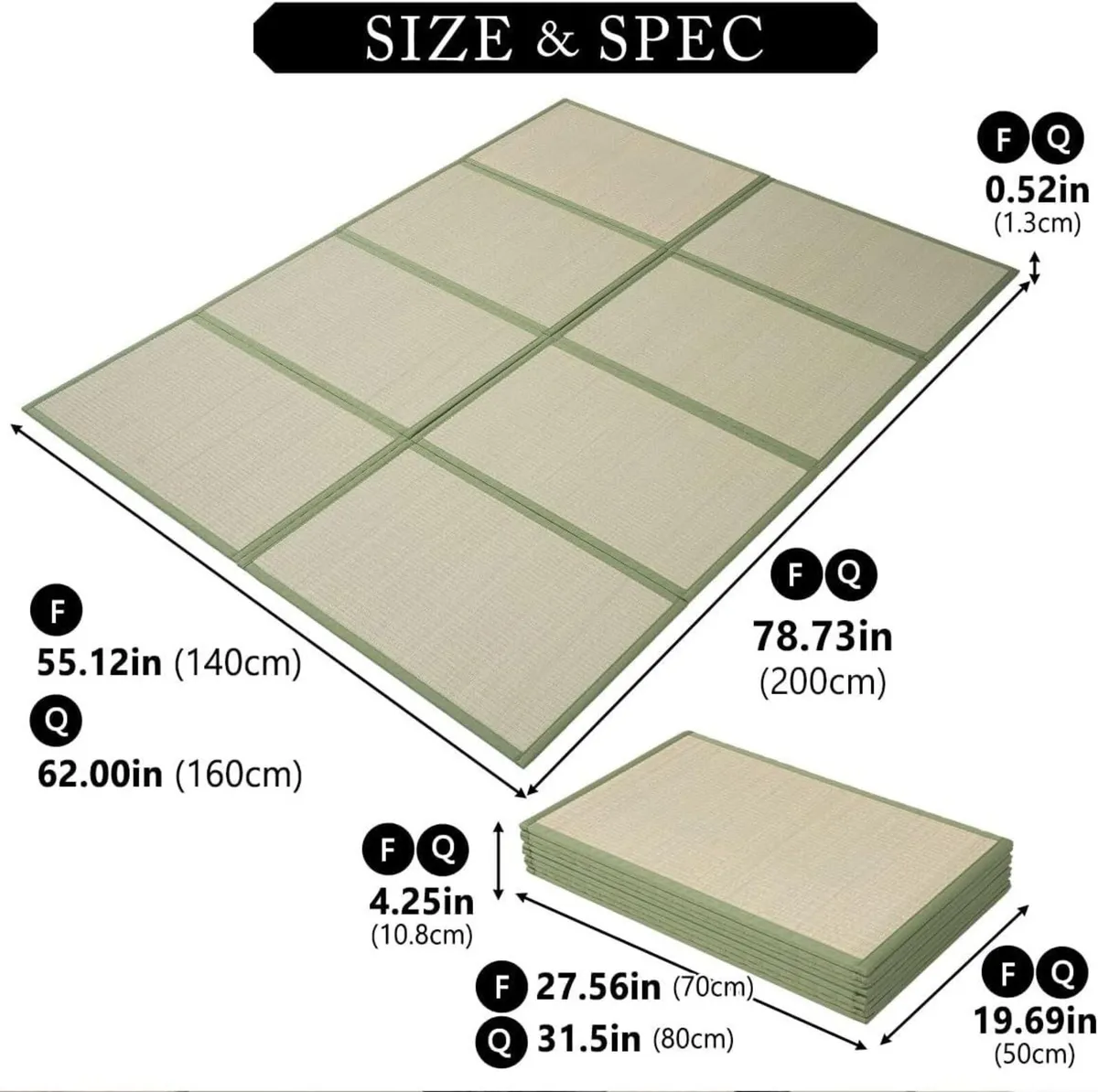 Japanese Tatami Mat Natural Rush Grass Foldable - Image 2
