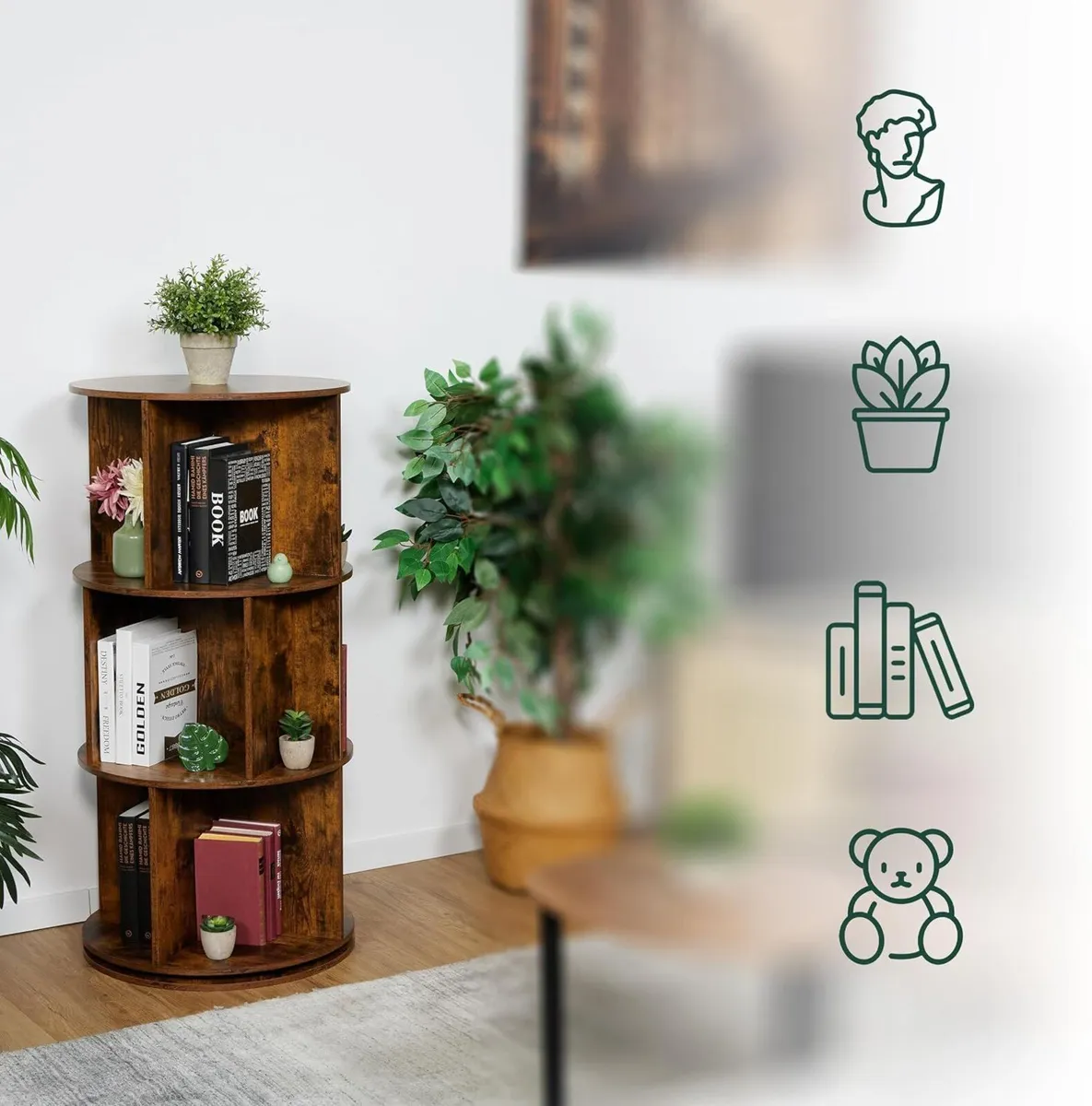 Rotating Bookcase 15 Compartments Hxd: Wood - Image 4