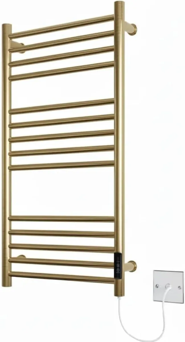 Siena Brushed Brass Electric Heated Towel Rail - Image 1