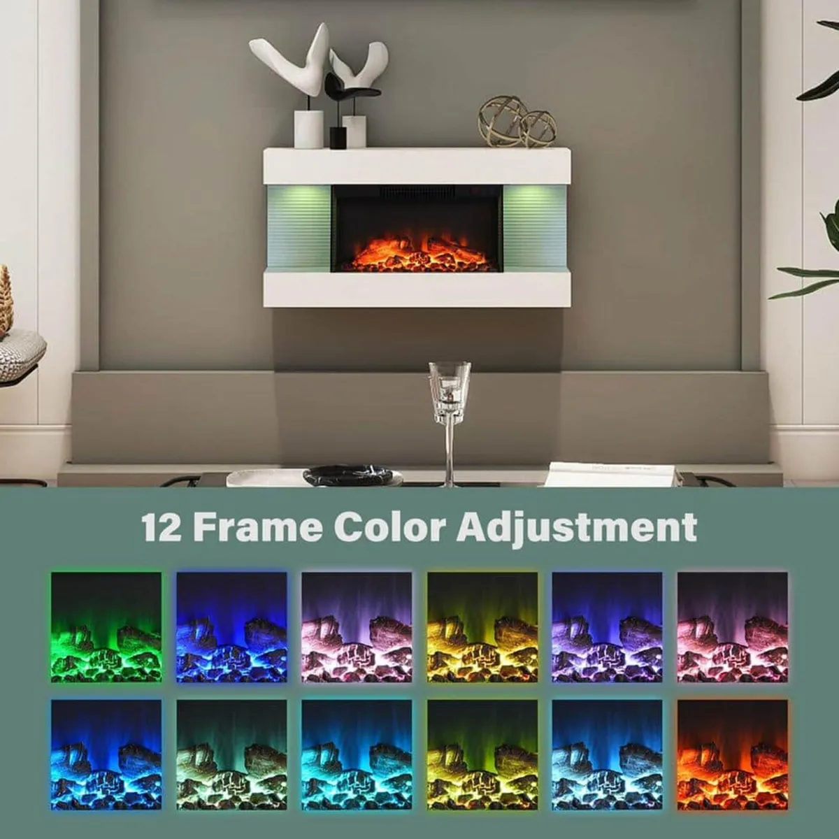 Wall-Mounted Electric Fireplace with 12 Flame - Image 3