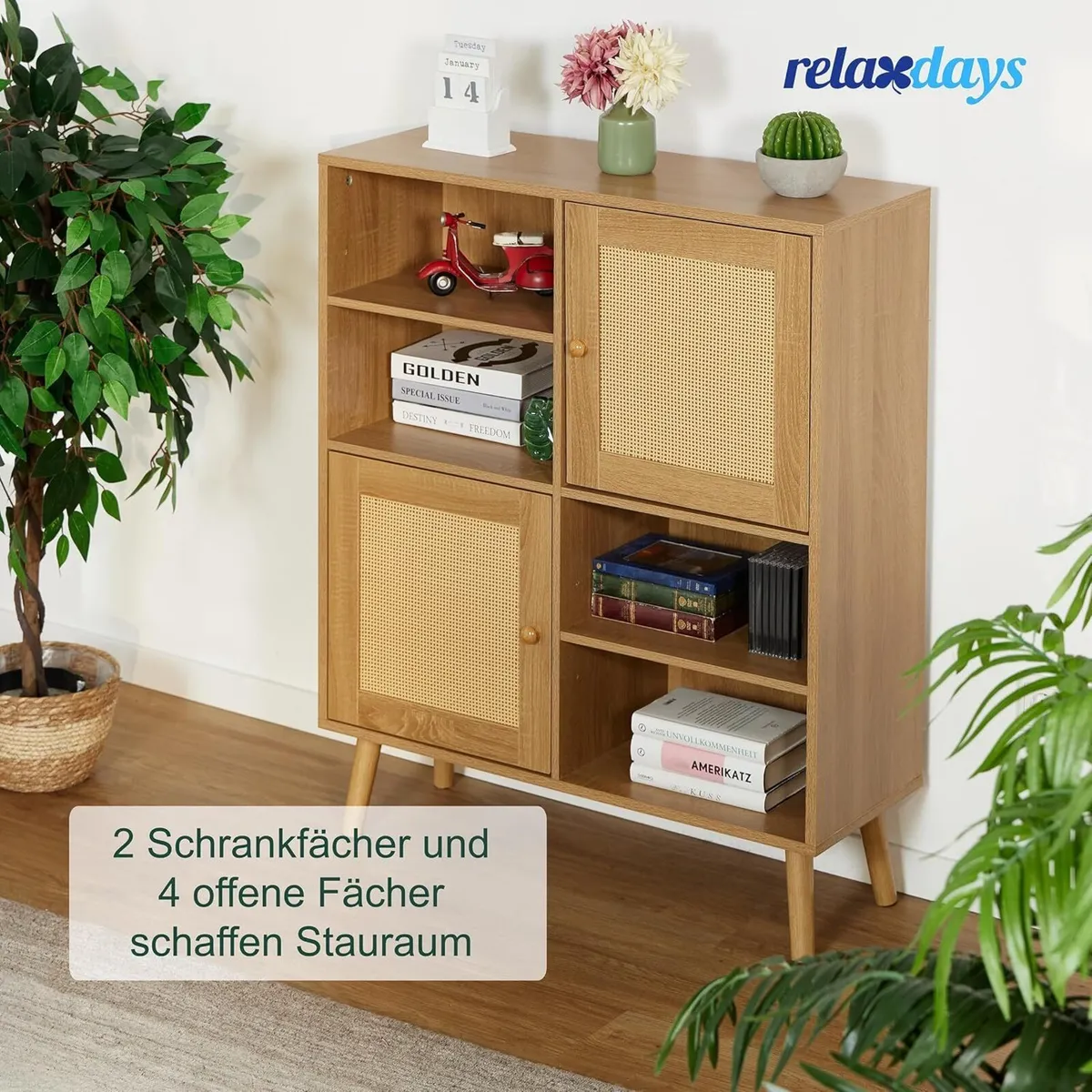 Sideboard 2 Rattan Doors 4 Shelves 2 Compartments - Image 3