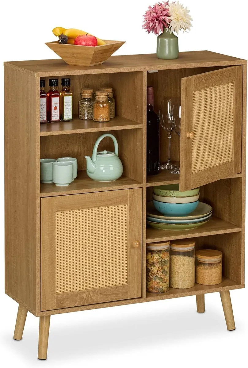 Sideboard 2 Rattan Doors 4 Shelves 2 Compartments - Image 1