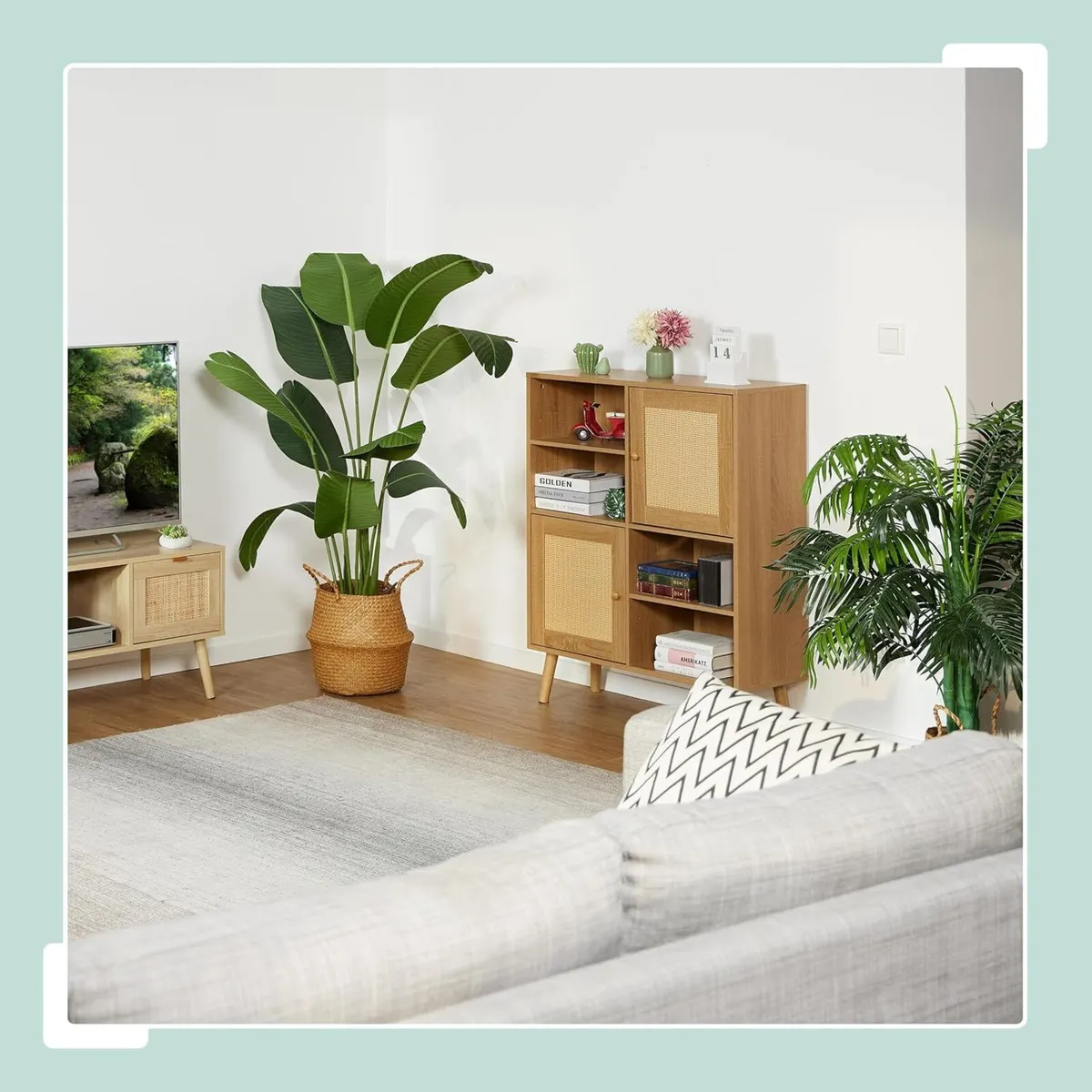 Sideboard 2 Rattan Doors 4 Shelves 2 Compartments - Image 2