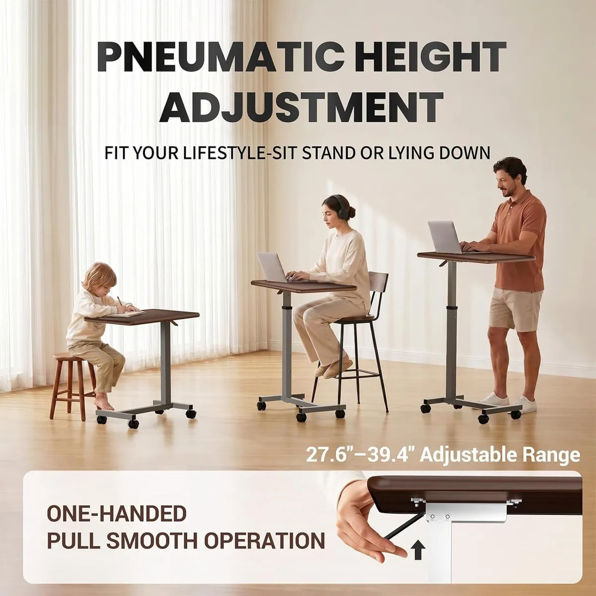 Adjustable Overbed Table with Wheels Bedside - Image 3