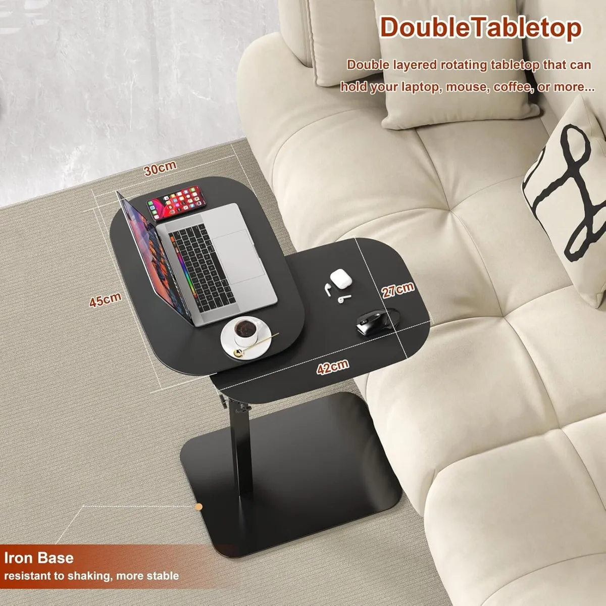 Adjustable Height C Shaped Side Table - Image 4