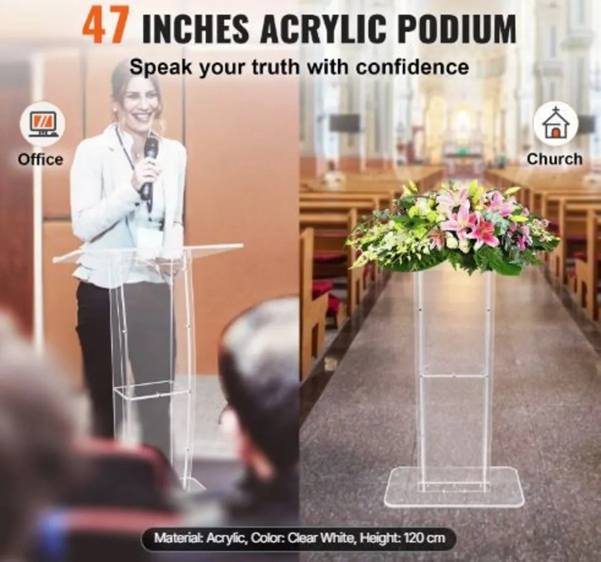 Acrylic Podium, 119 cm Tall - Image 3