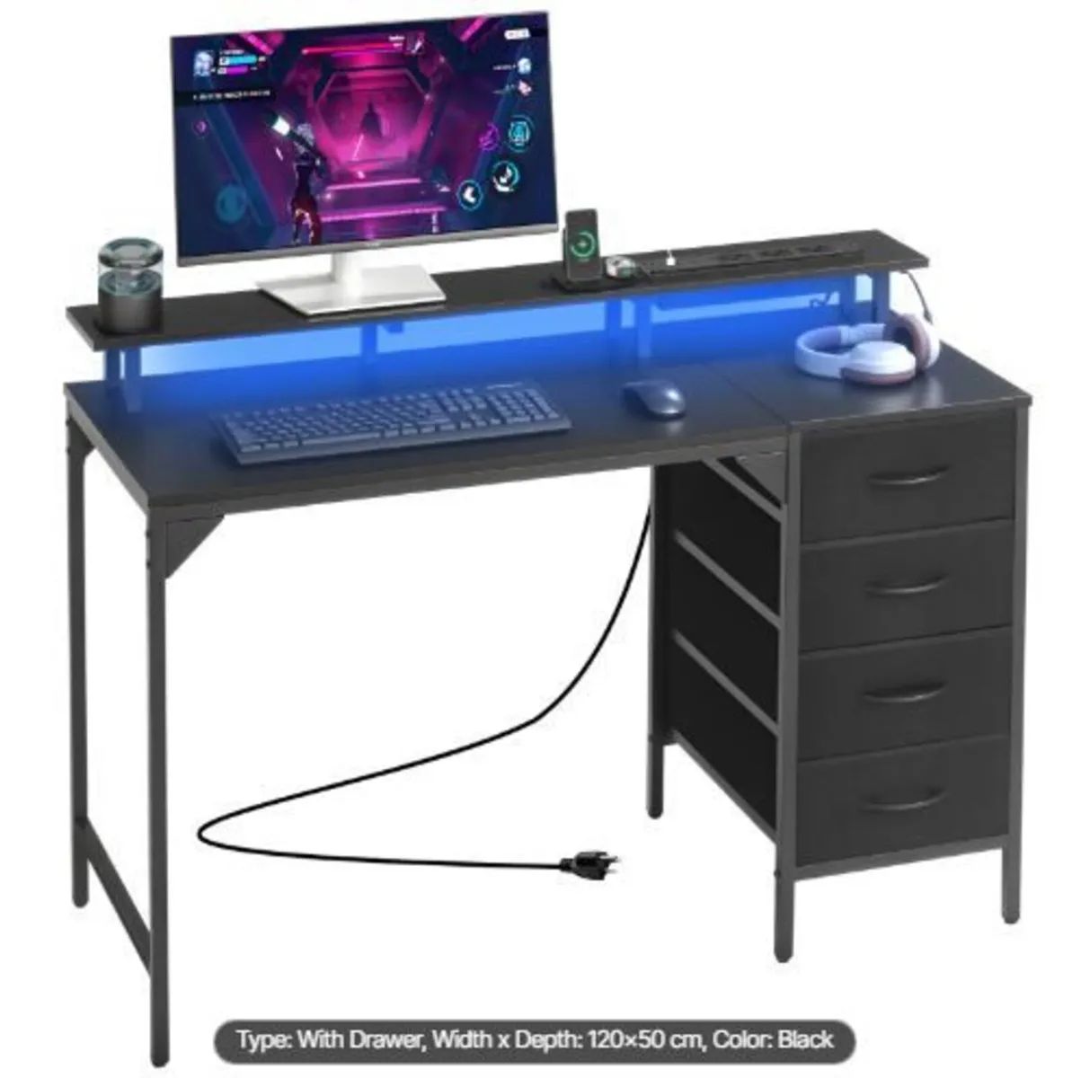 120 cm Computer Desk with Smart LED Lights - Image 2