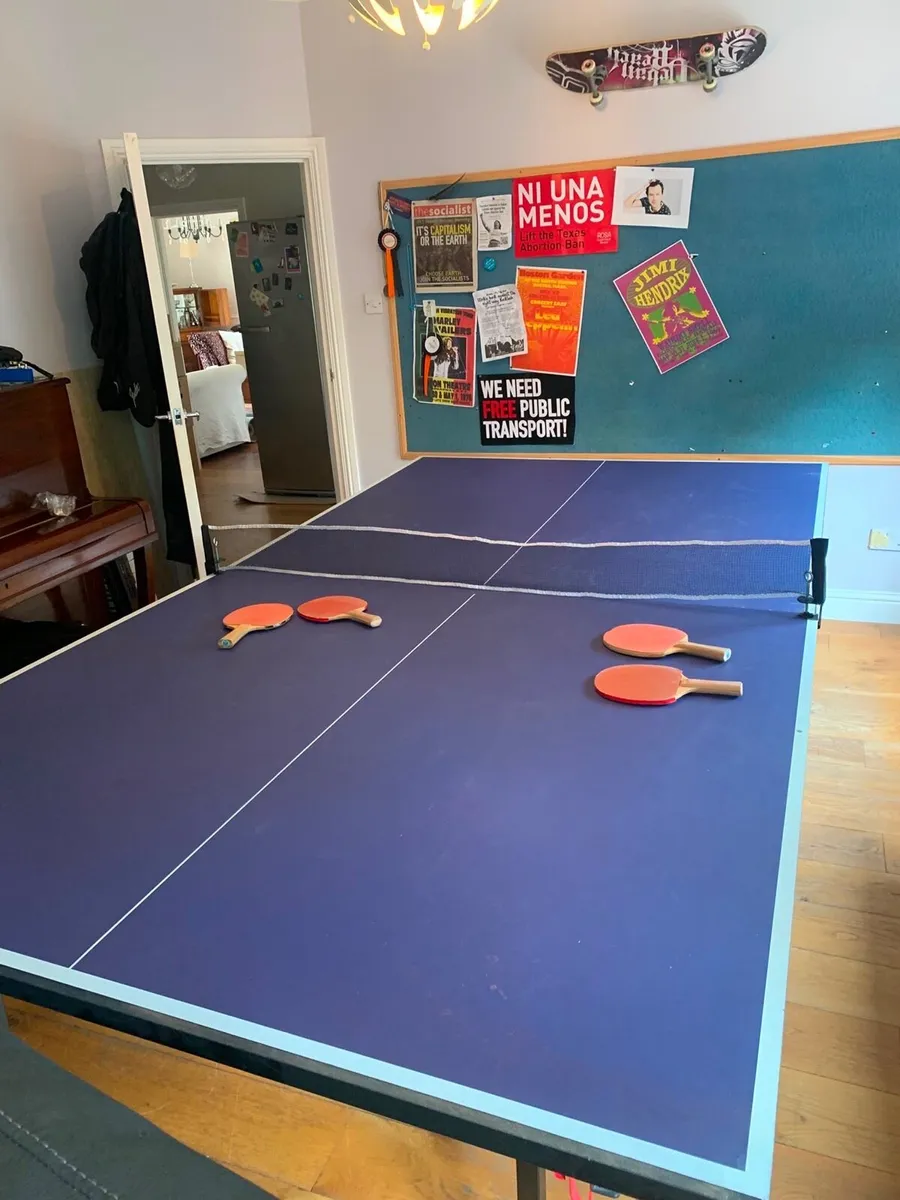Table tennis table- fold-up 154x276cm, net, bats - Image 1
