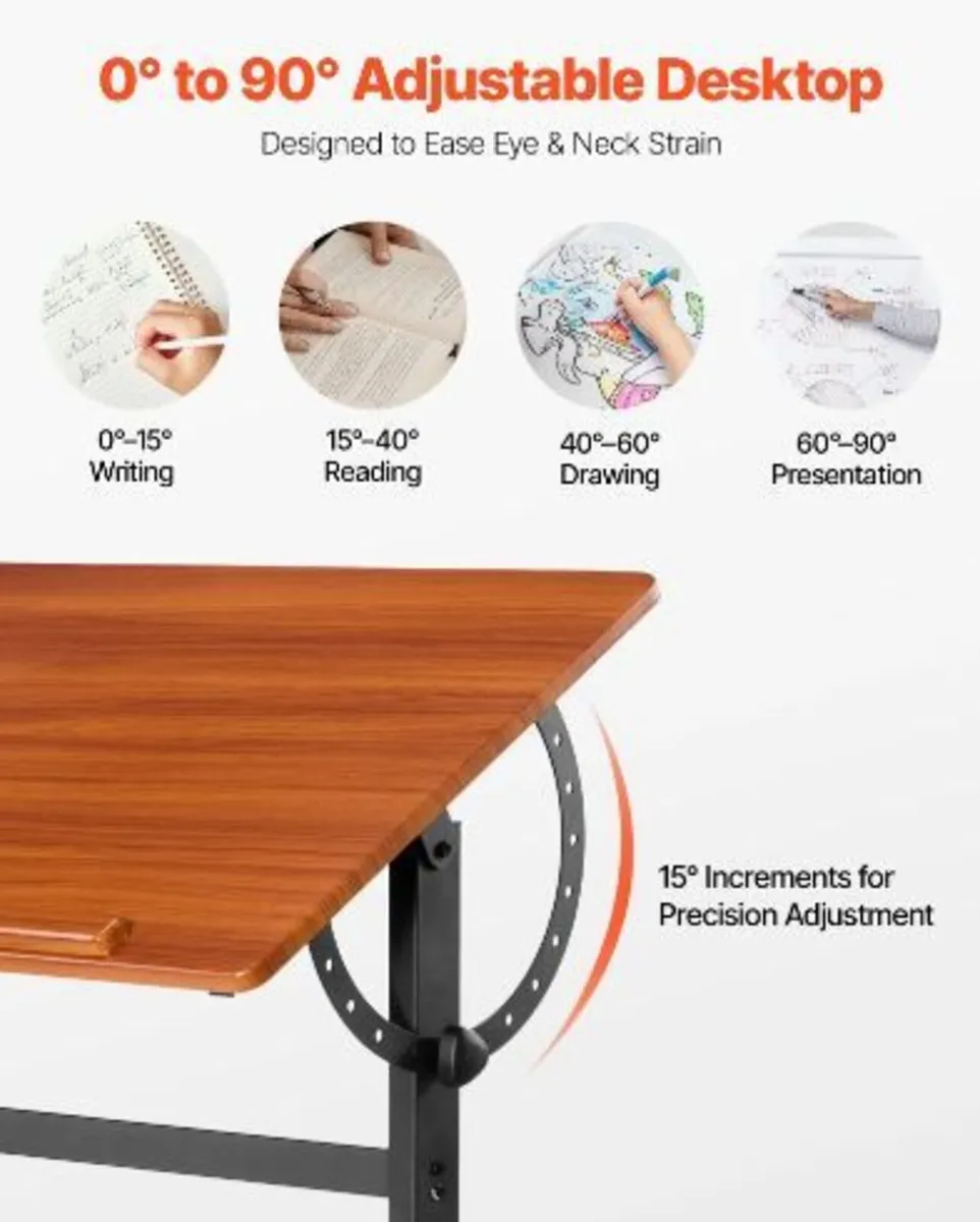 Drafting Table, Adjustable 0°–90° Tilt Drawing Des - Image 3