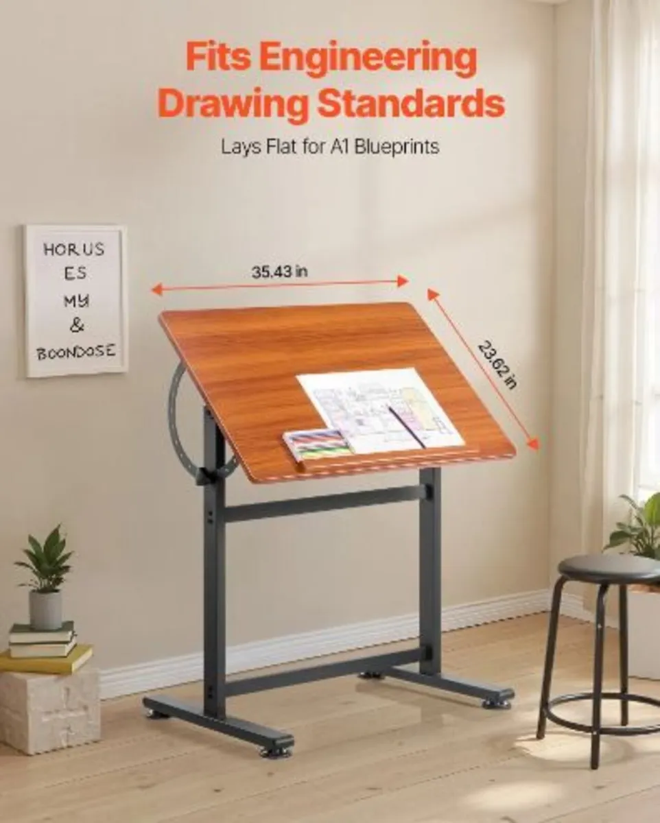 Drafting Table, Adjustable 0°–90° Tilt Drawing Des - Image 4