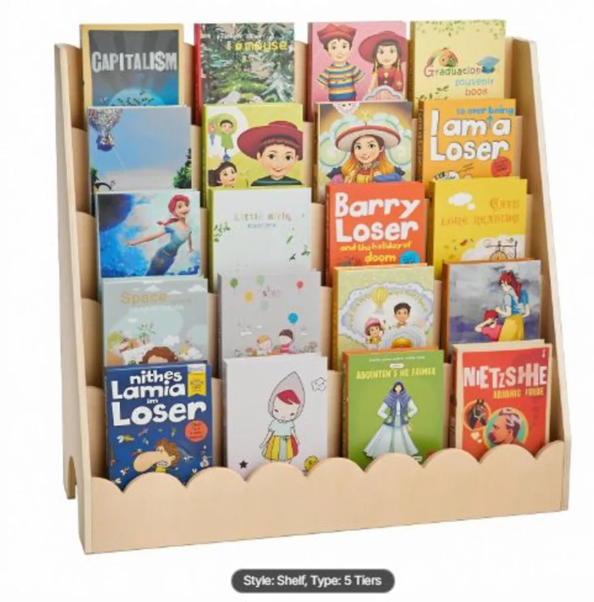 Montessori Bookshelf,5-Tier Scalloped Kids Book - Image 1
