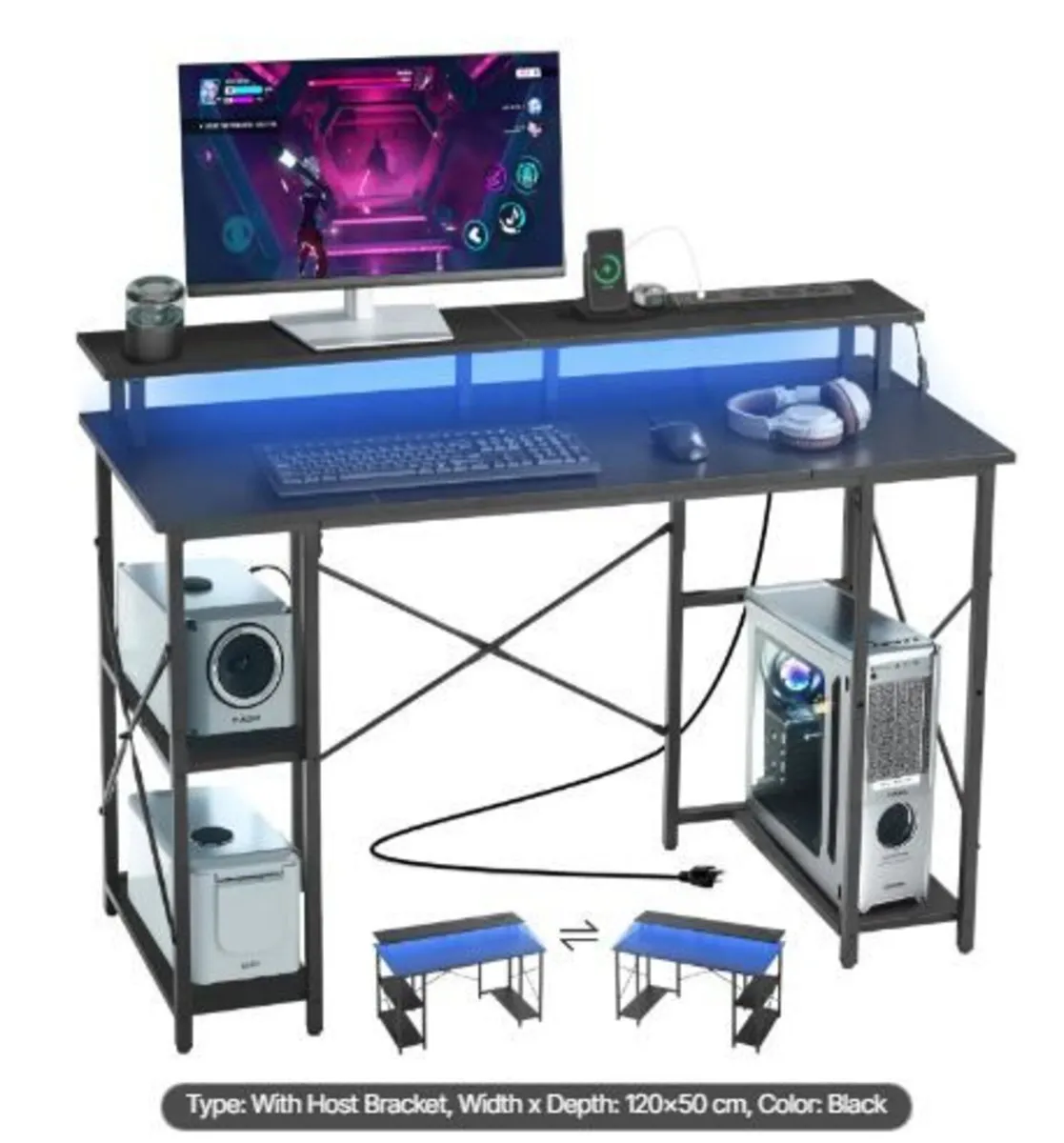 120 cm Computer Desk with Smart LED Lights - Image 3