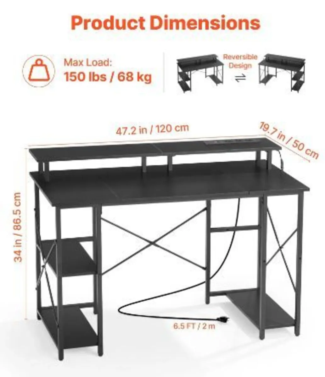 120 cm Computer Desk with Smart LED Lights - Image 4