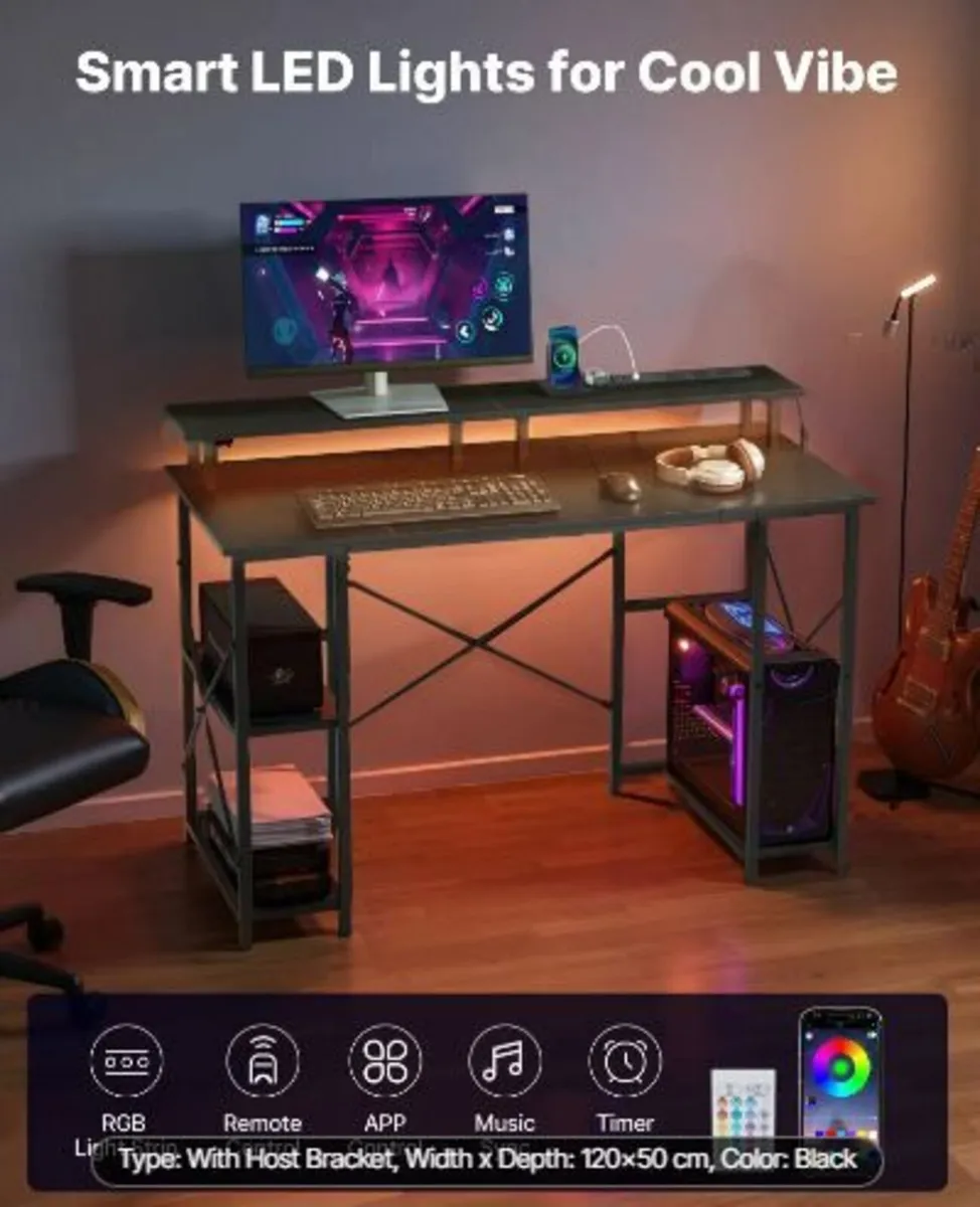 120 cm Computer Desk with Smart LED Lights - Image 2