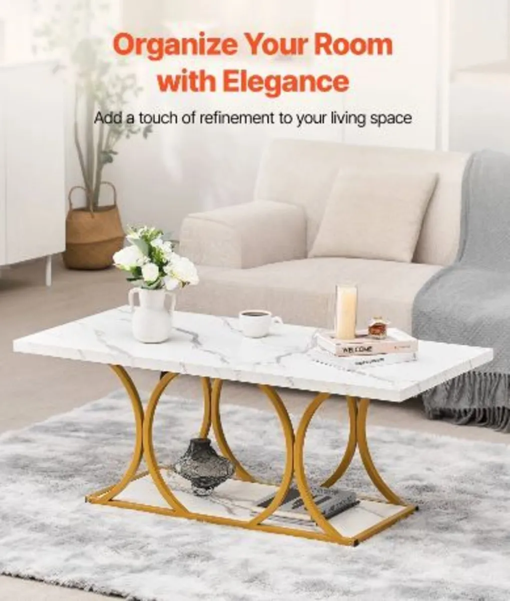 Coffee Table, Modern Faux Marble Coffee - Image 3