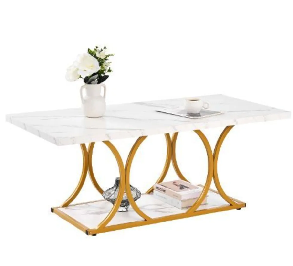 Coffee Table, Modern Faux Marble Coffee - Image 1