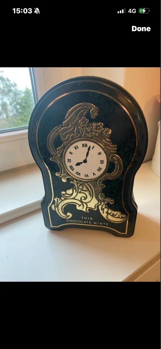 Vintage After Eight Clock Shaped Metal Box - Image 1