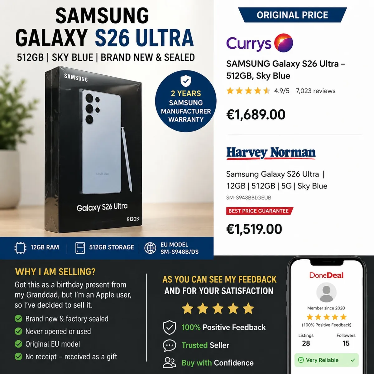 Samsung Galaxy S26 Ultra 512GB Sky Blue Brand New - Image 1