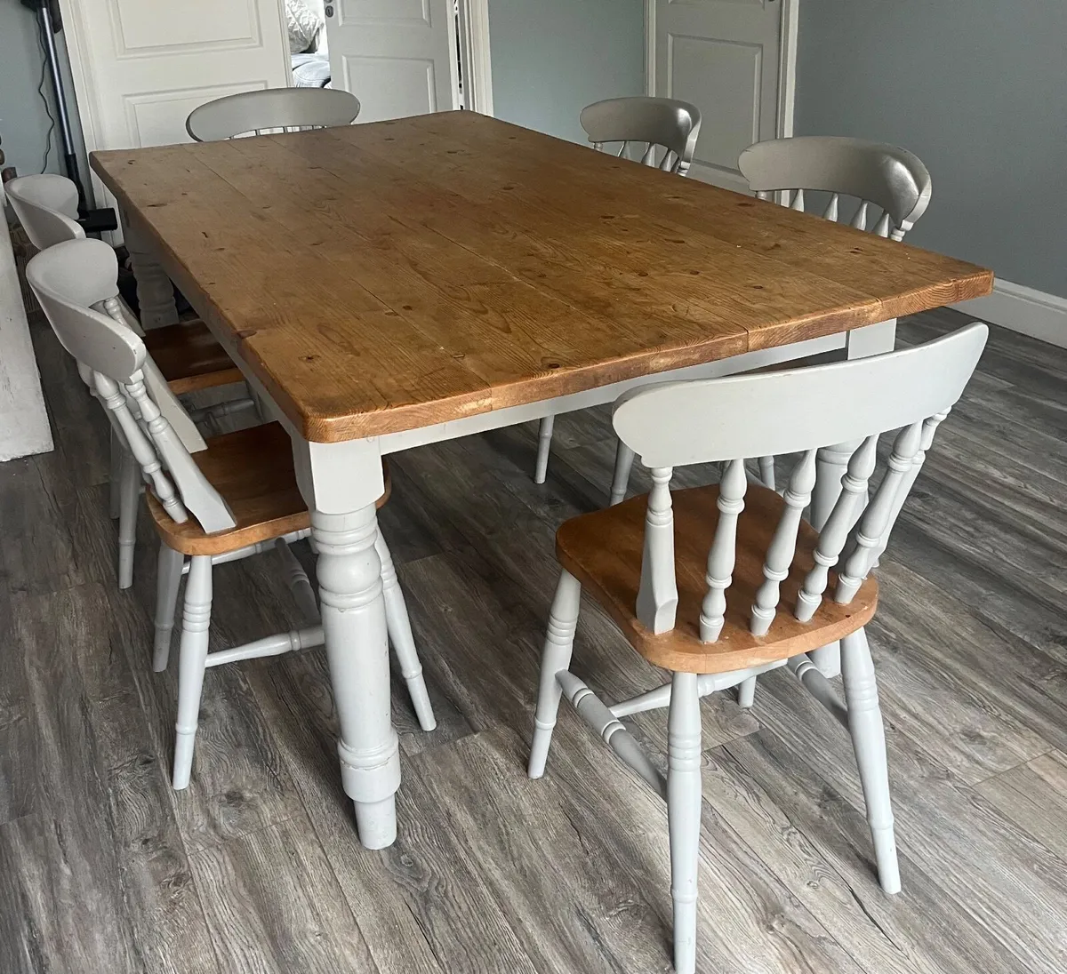 : Large Reclaimed Wood Dining Table & 6 Chairs (Fa - Image 2
