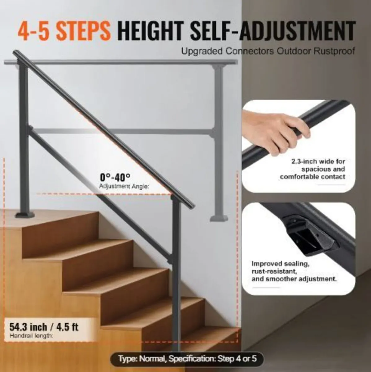 Handrails for Outdoor Steps, 4-5 Step Stair - Image 4