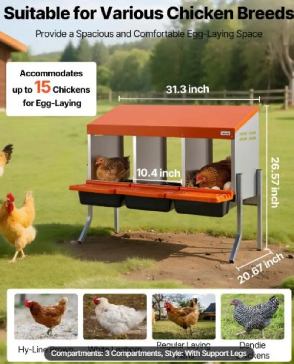 Chicken Nesting Boxes, 3 Compartments,with Support - Image 2