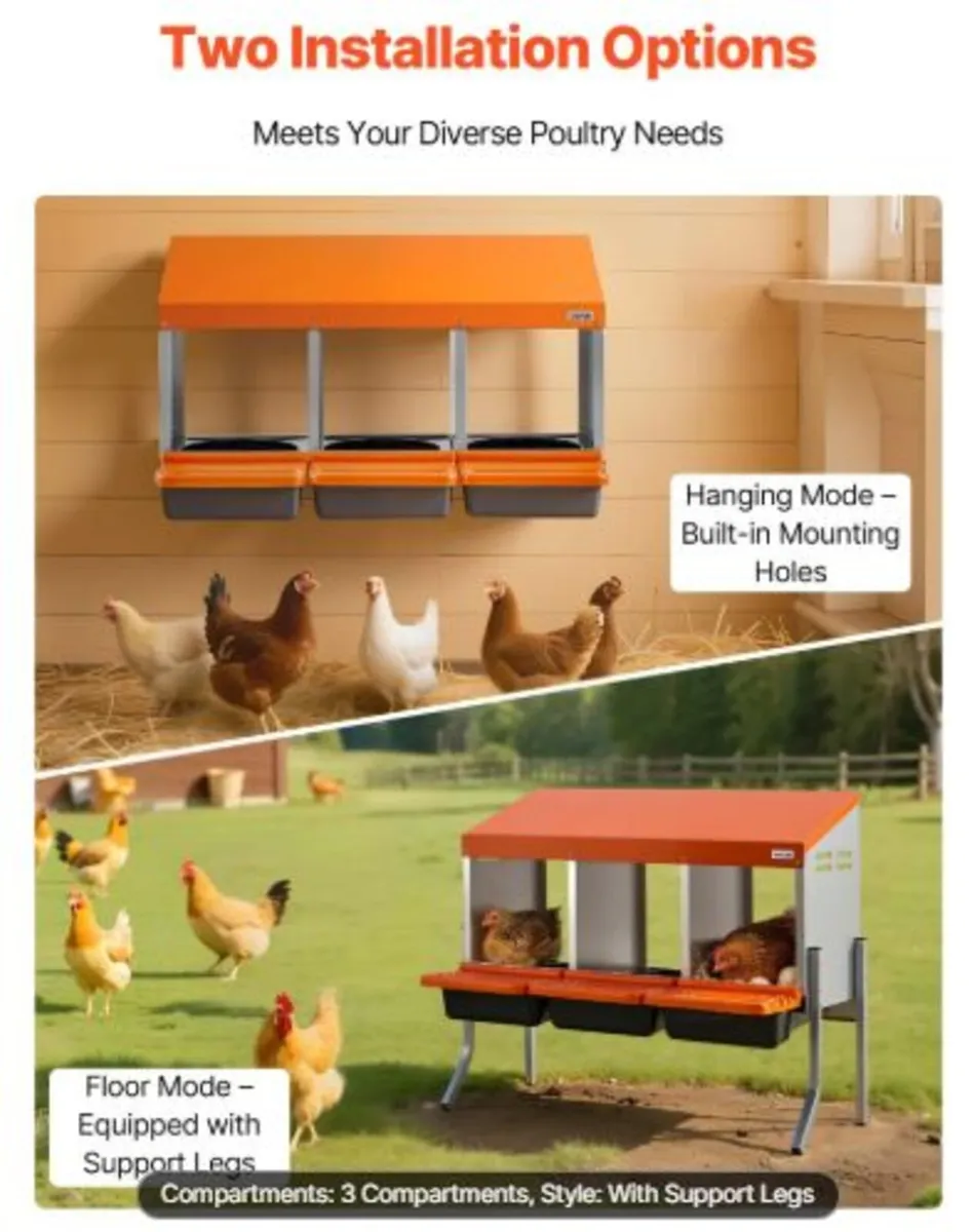 Chicken Nesting Boxes, 3 Compartments,with Support - Image 4