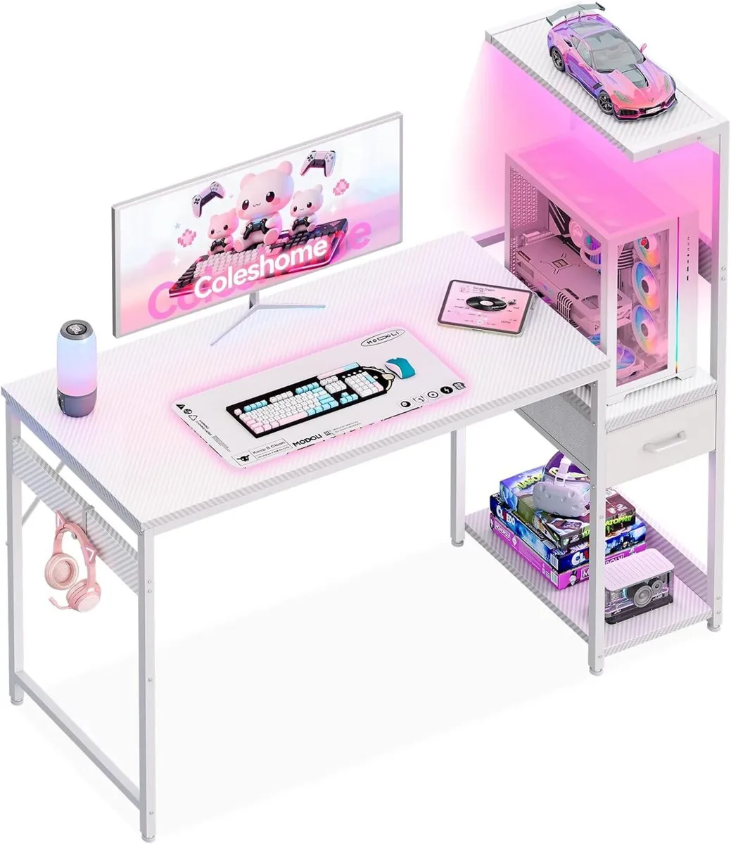 Gaming Desk with LED Carbon Fibre - Image 1