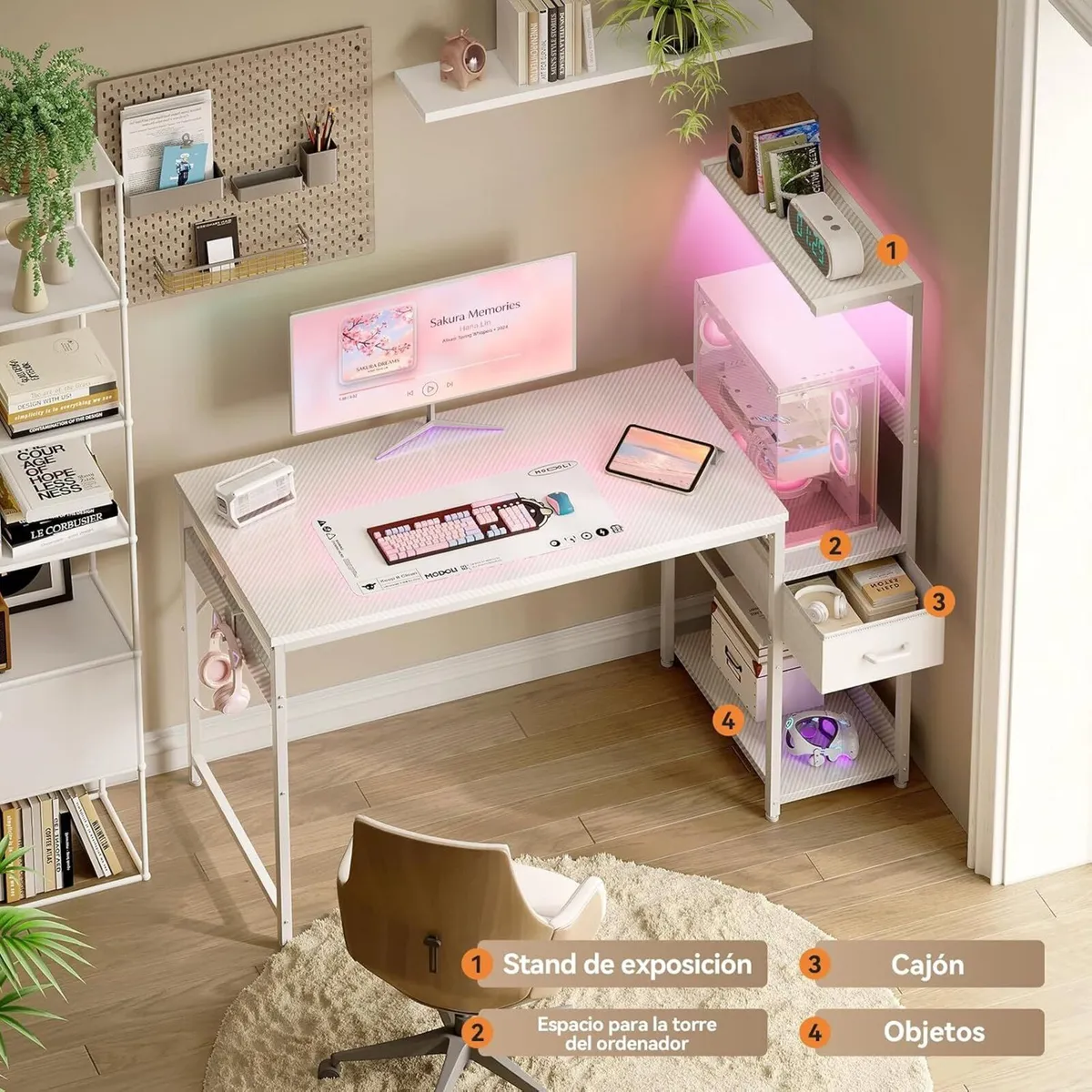 Gaming Desk with LED Carbon Fibre - Image 4