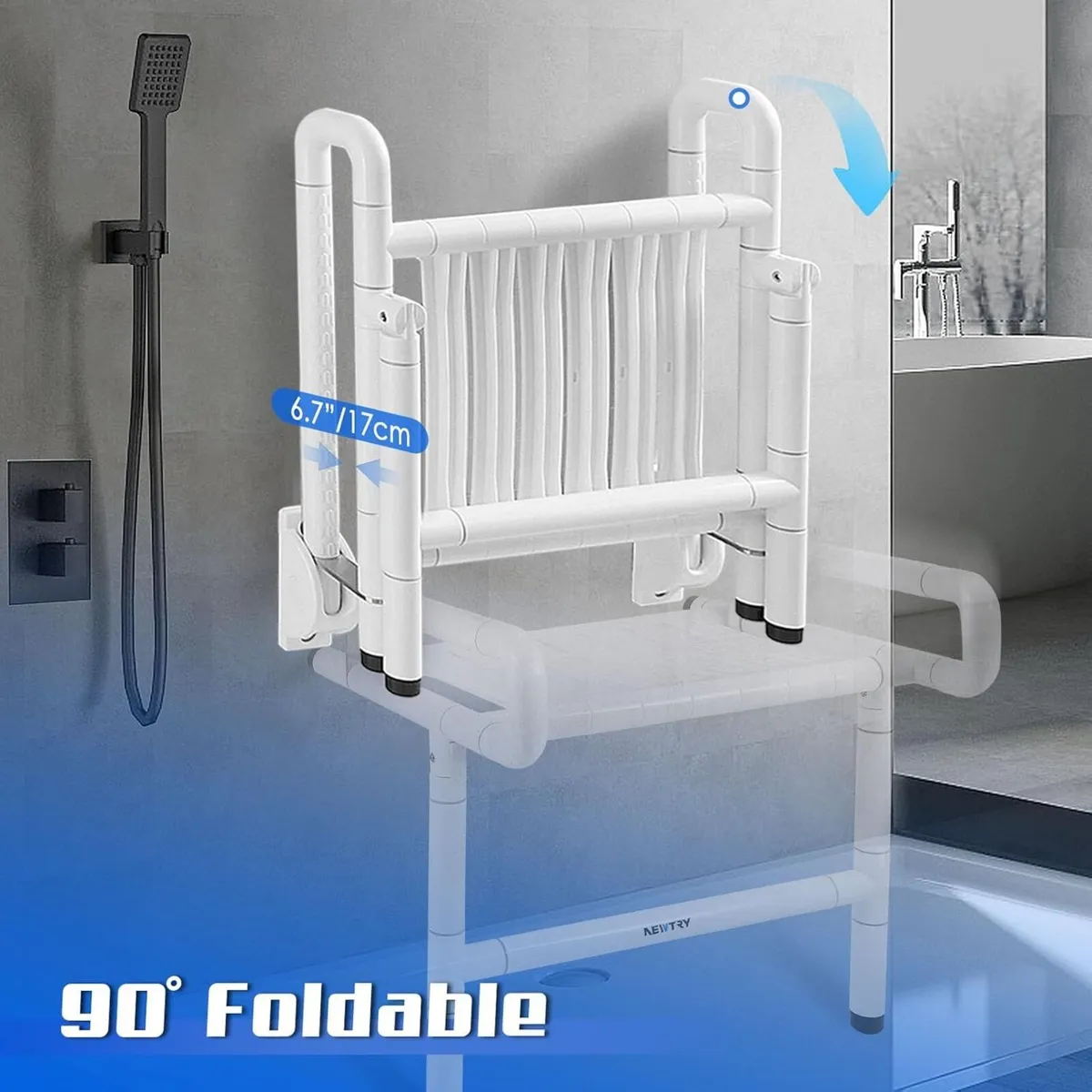 Folding Shower Seat Wall Mounted with Arms Legs - Image 4