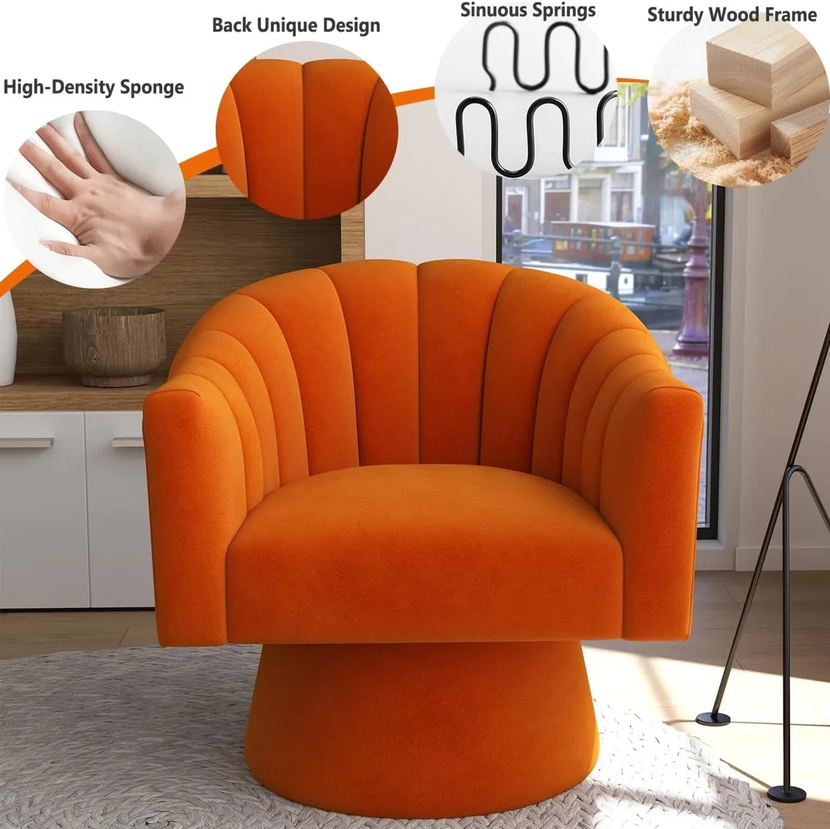 Swivel Accent Chair Upholstered Velvet Barrel - Image 4
