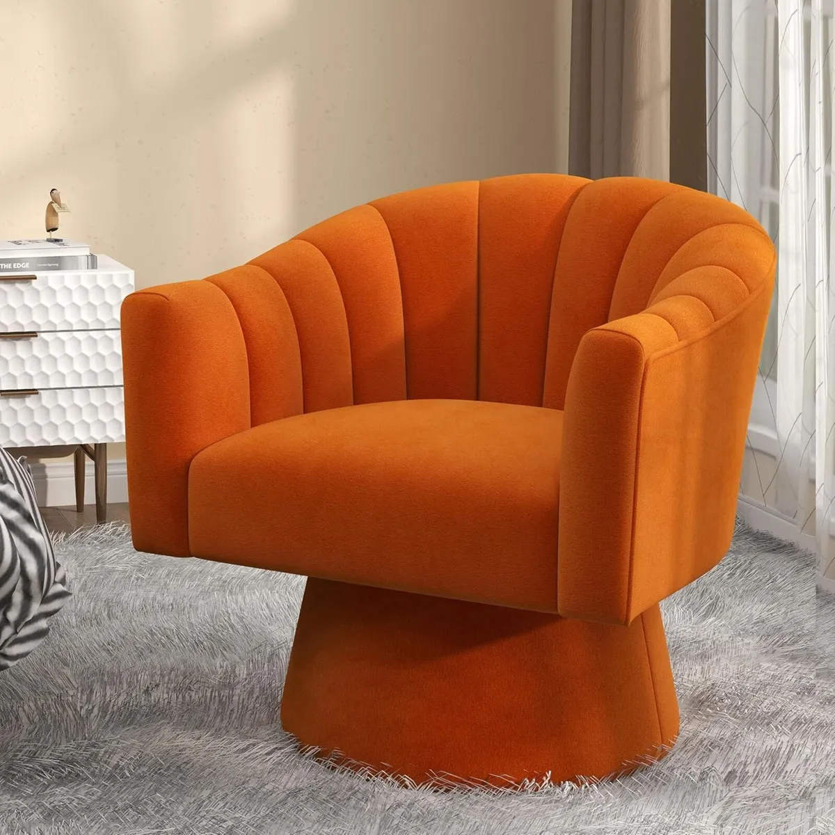 Swivel Accent Chair Upholstered Velvet Barrel - Image 1