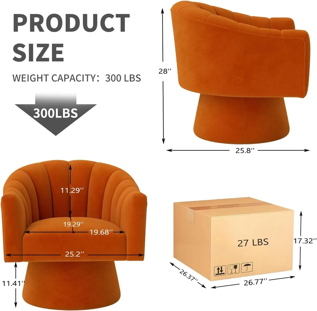 Swivel Accent Chair Upholstered Velvet Barrel - Image 2