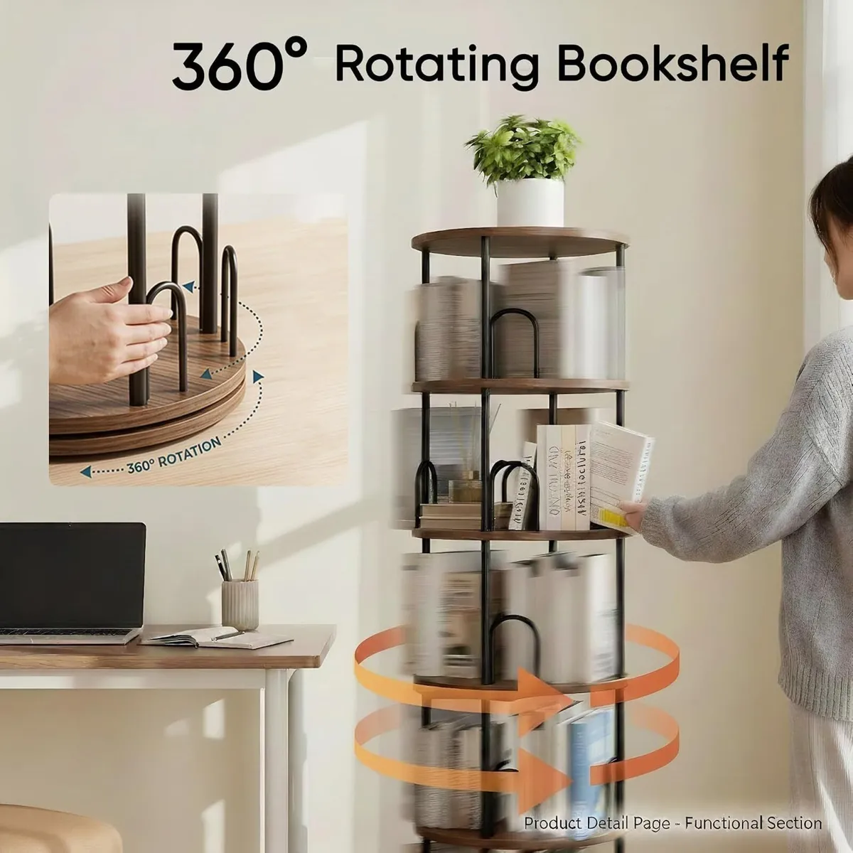 6-Shelf Rotating Bookcase - Image 3