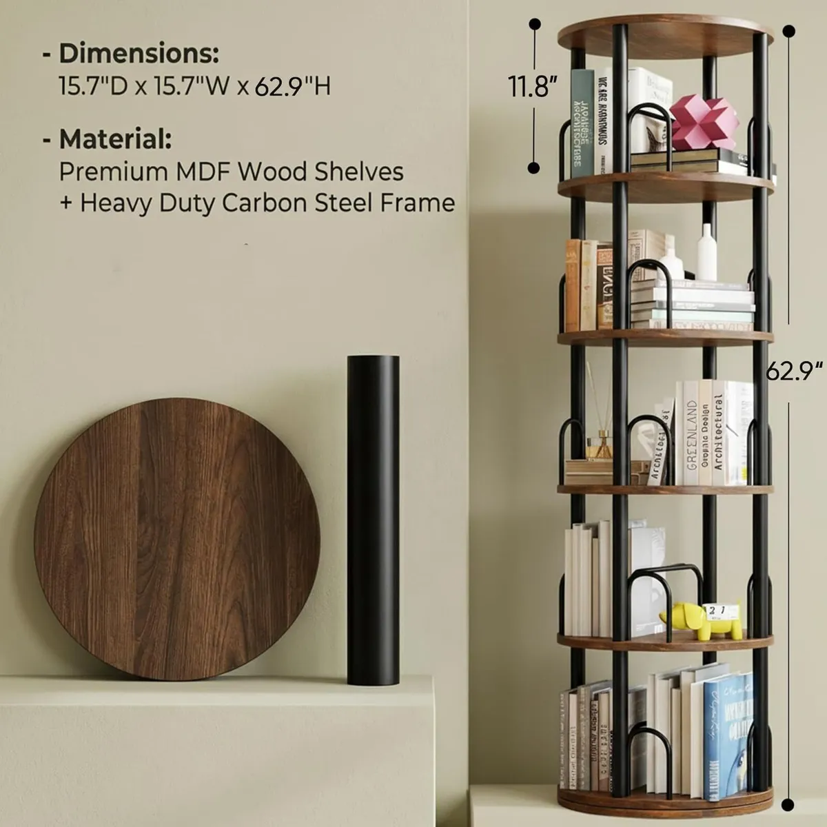 6-Shelf Rotating Bookcase - Image 2