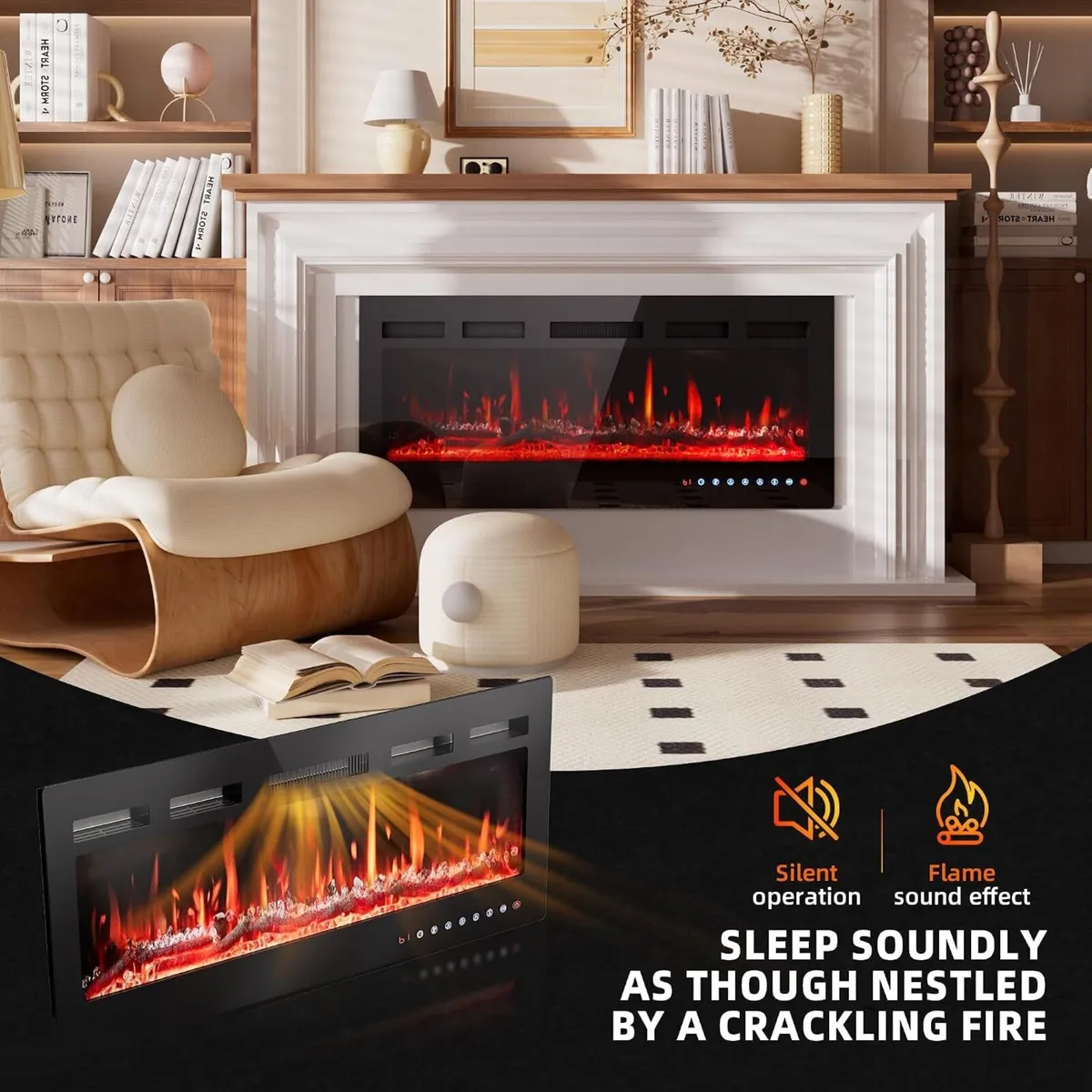 40" Electric Fireplace Adjustable 12 Colour Flame - Image 2