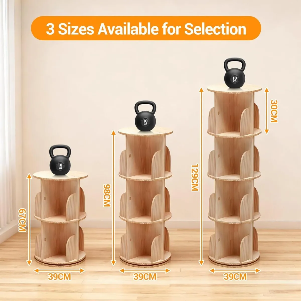 Rotating Bookcase Solid Wood Standing Shelf Floor - Image 2
