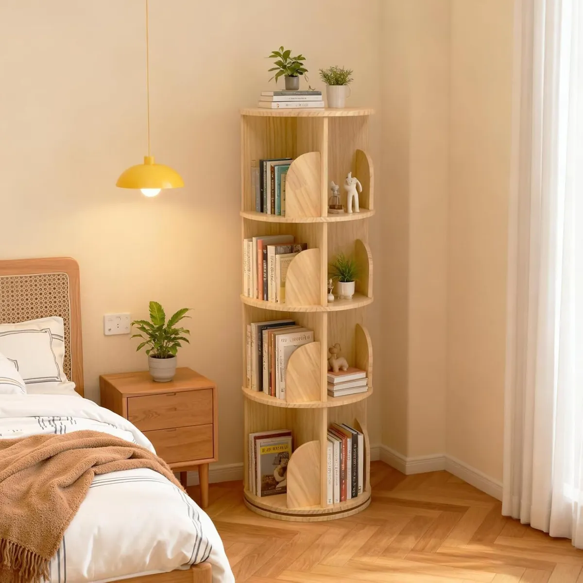 Rotating Bookcase Solid Wood Standing Shelf Floor - Image 1