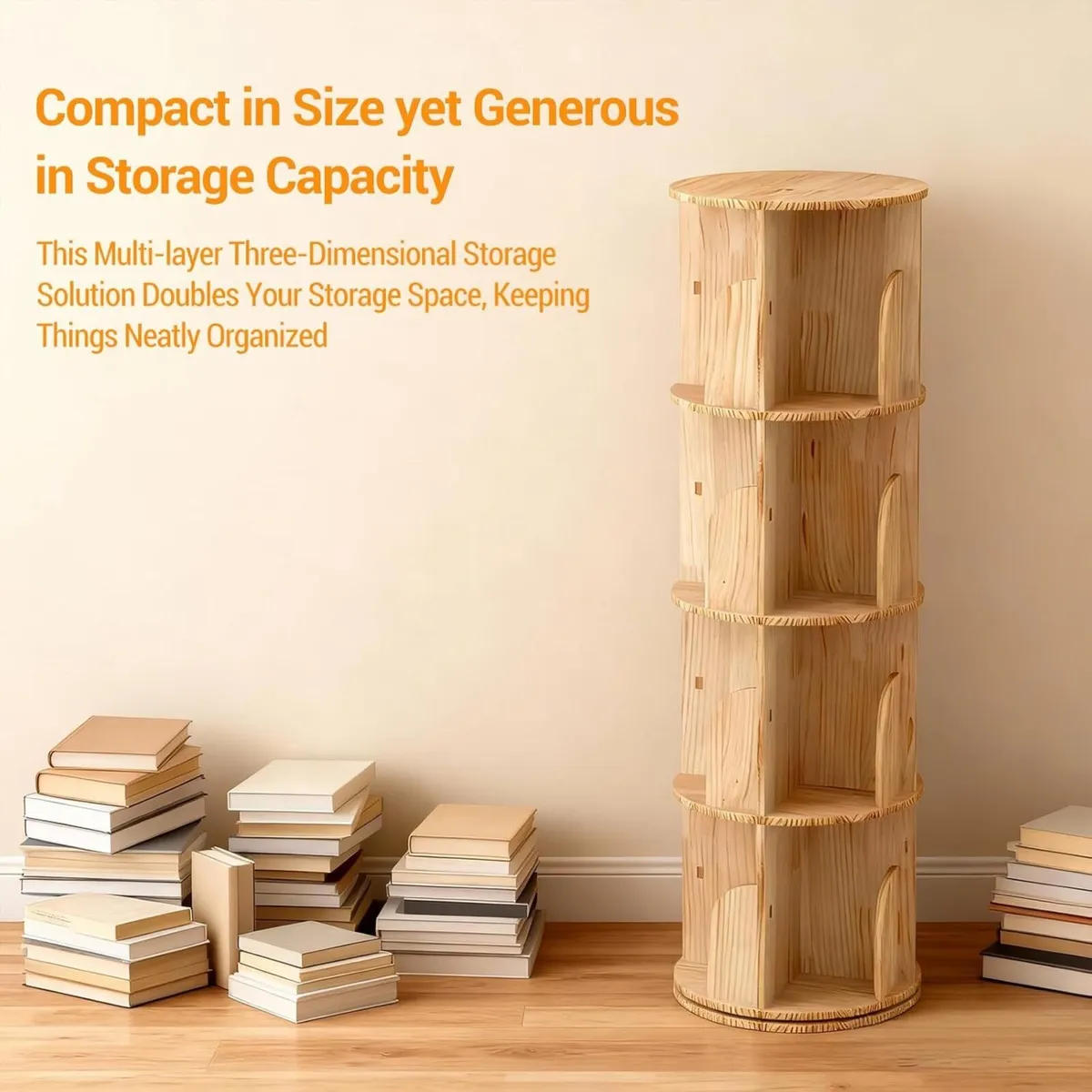 Rotating Bookcase Solid Wood Standing Shelf Floor - Image 4