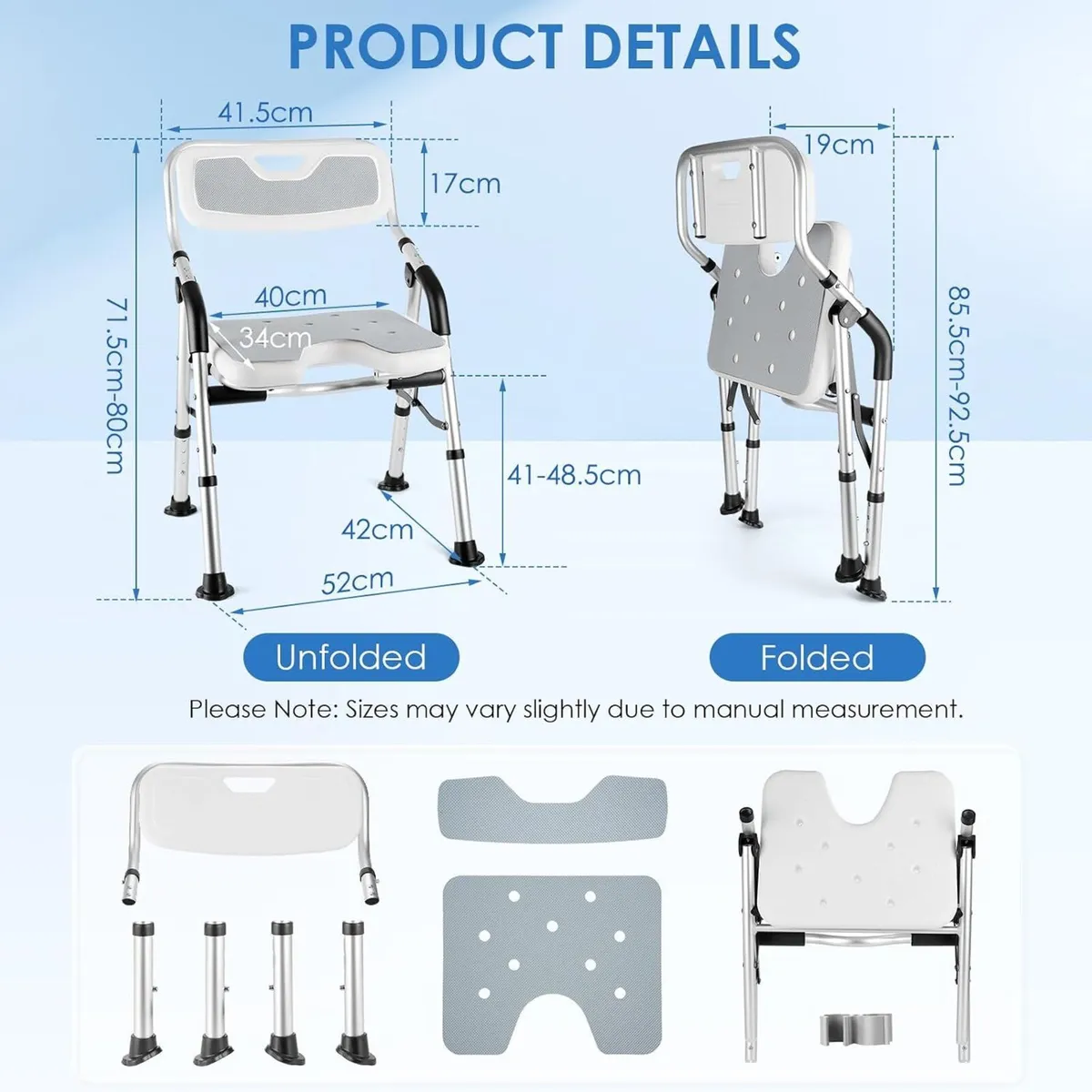 Folding Shower Chair Height Adjustable Non-Slip - Image 2