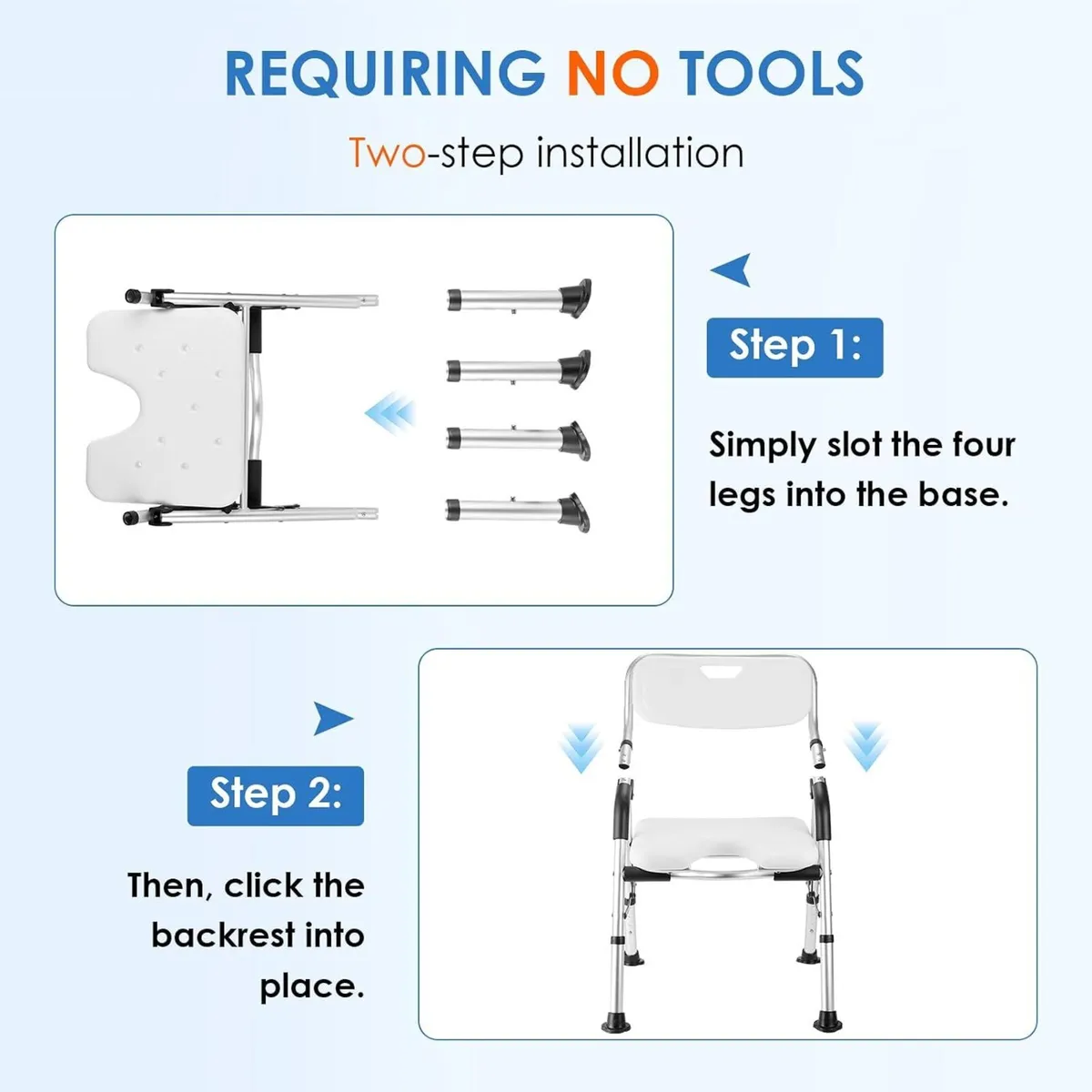 Folding Shower Chair Height Adjustable Non-Slip - Image 3