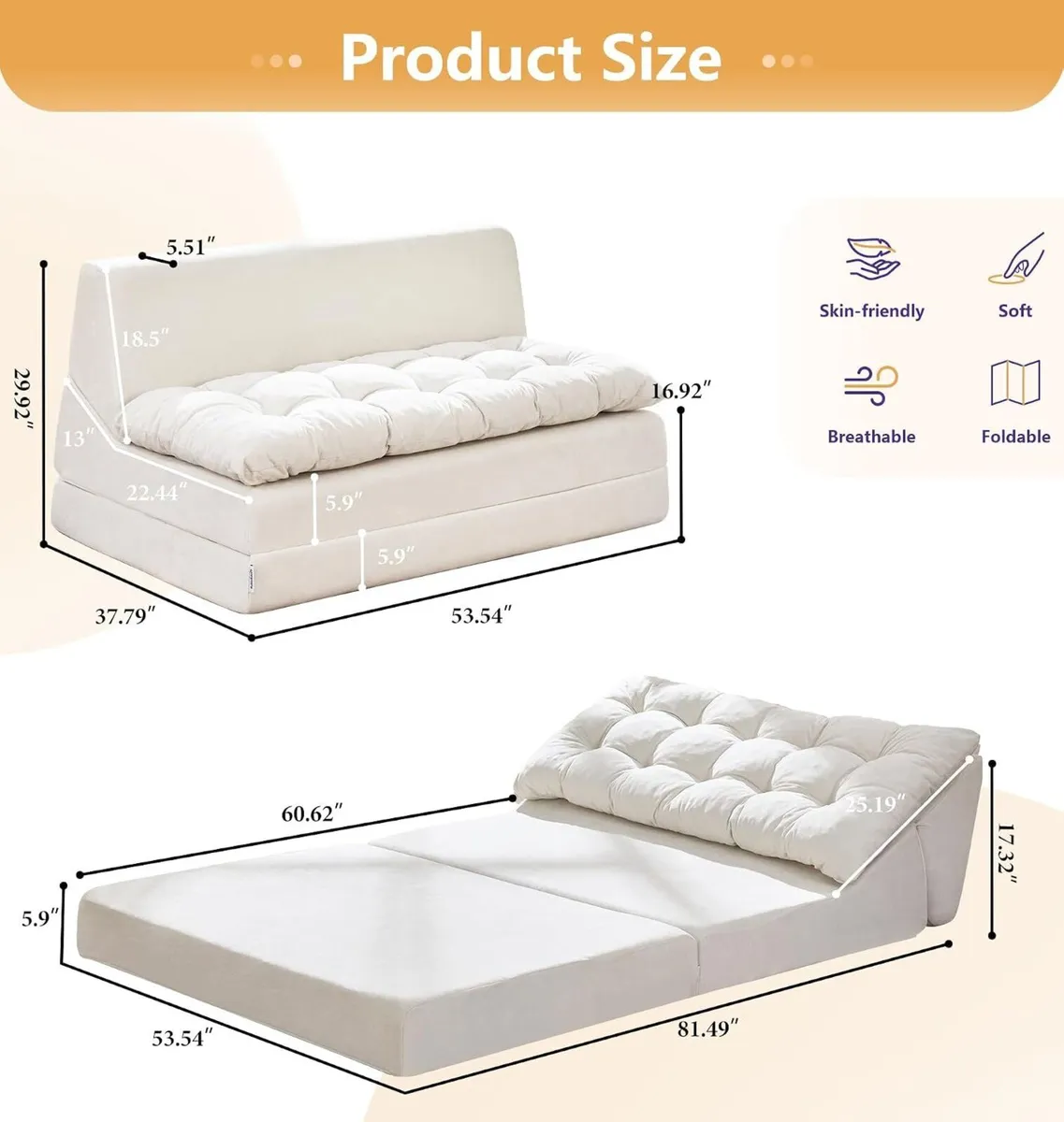 Folding Sofa Bed Large Comfy Floor Lounger - Image 2