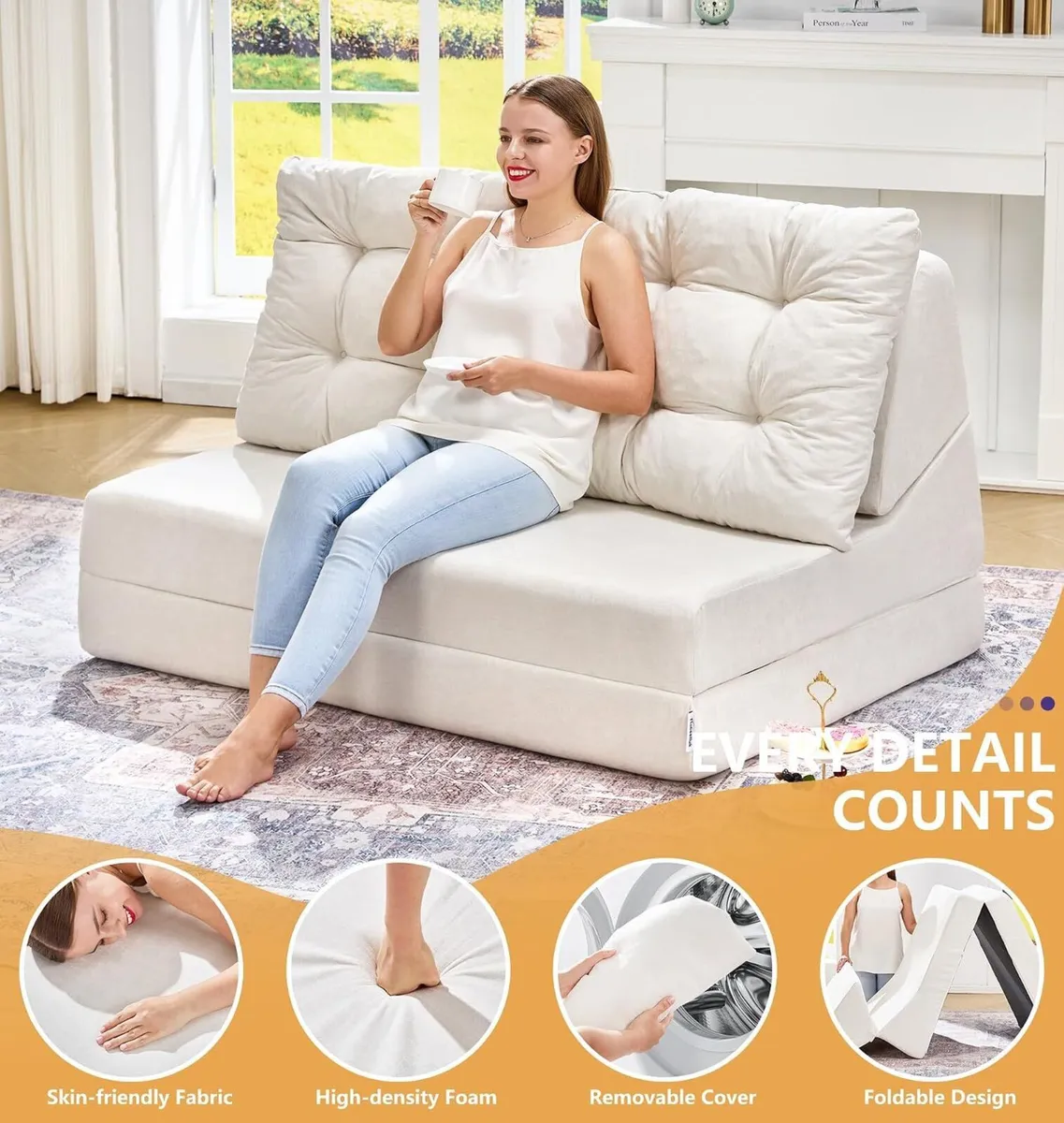 Folding Sofa Bed Large Comfy Floor Lounger - Image 4