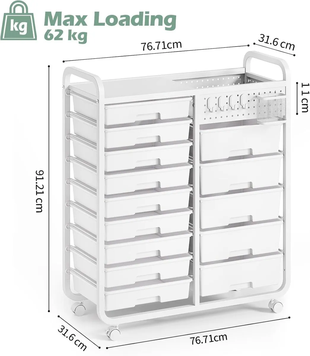 Rolling Storage Cart with 14 Drawers Organiser - Image 3