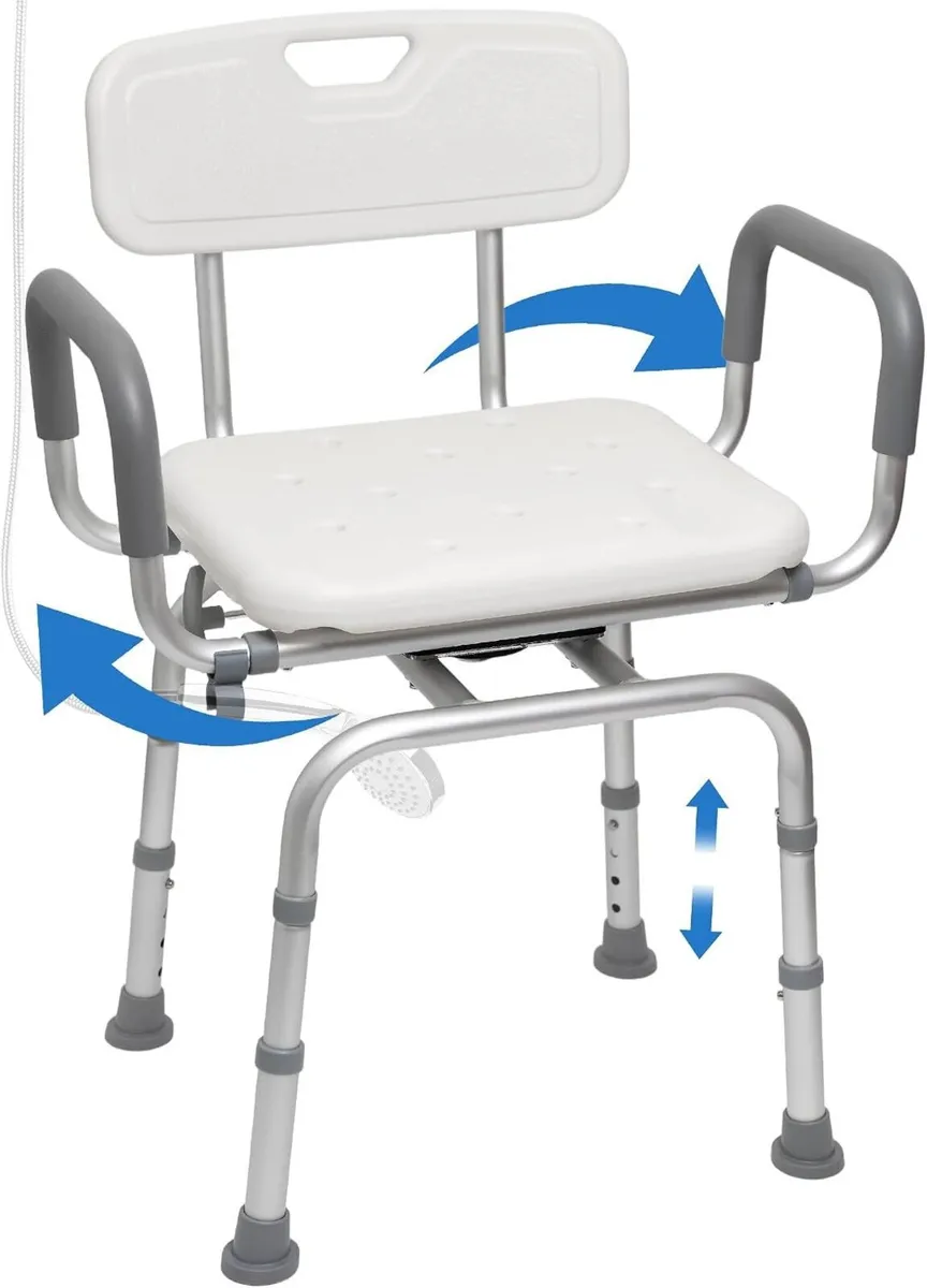 Swivel Shower Chair with Arms Backrest and Lock - Image 1