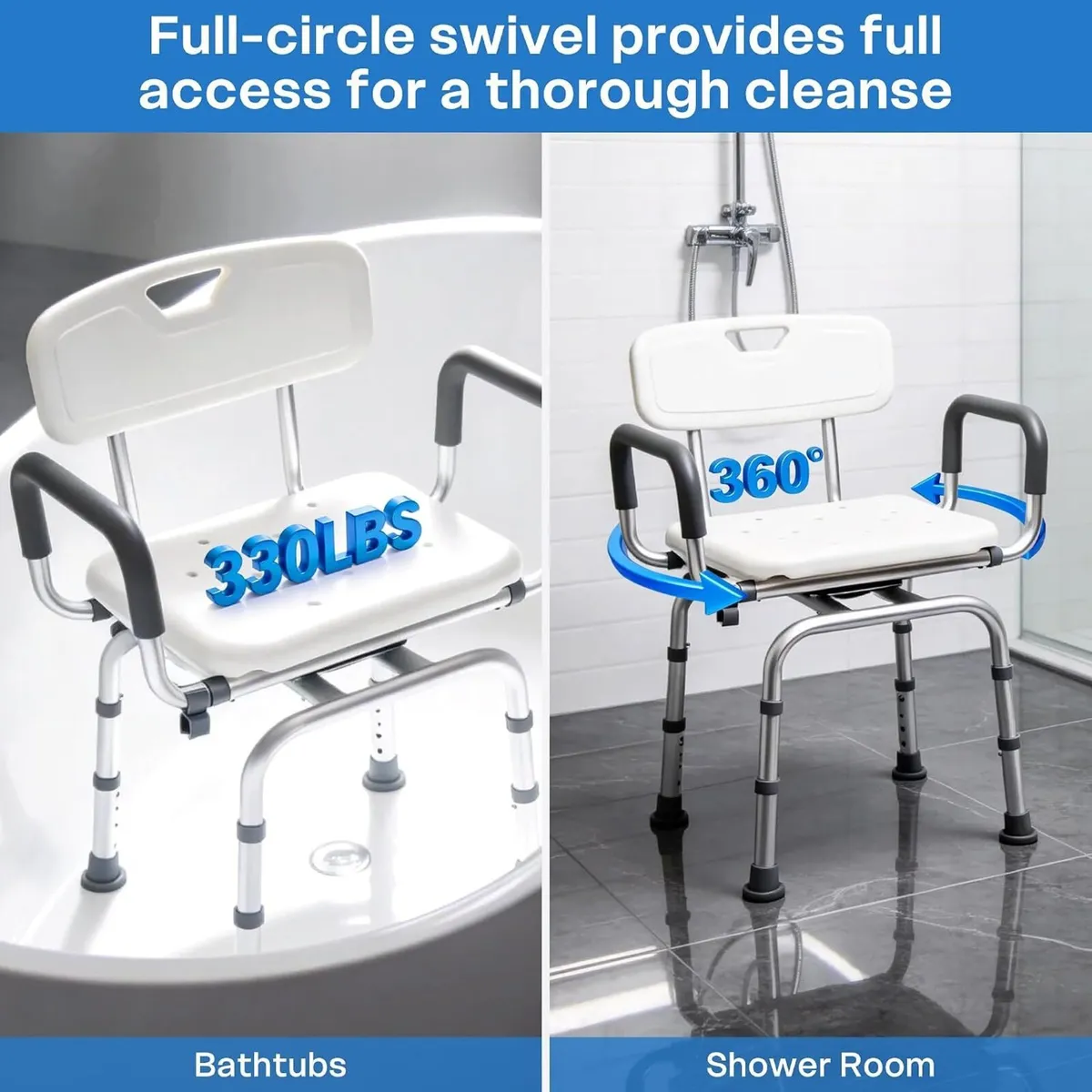 Swivel Shower Chair with Arms Backrest and Lock - Image 3