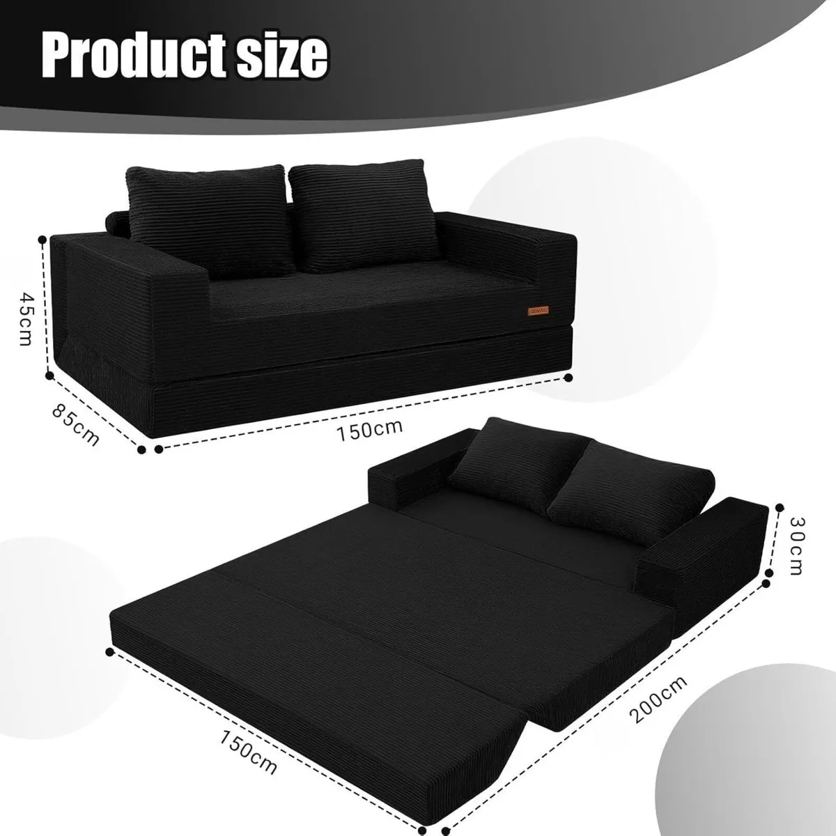 Convertible Sofa Bed Corduroy Folding Floor Couch - Image 2