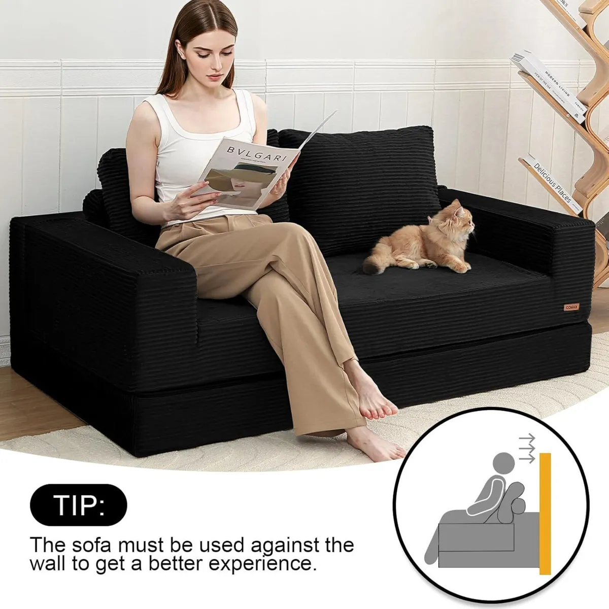 Convertible Sofa Bed Corduroy Folding Floor Couch - Image 3