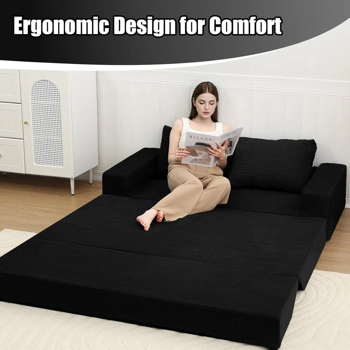 Convertible Sofa Bed Corduroy Folding Floor Couch - Image 4