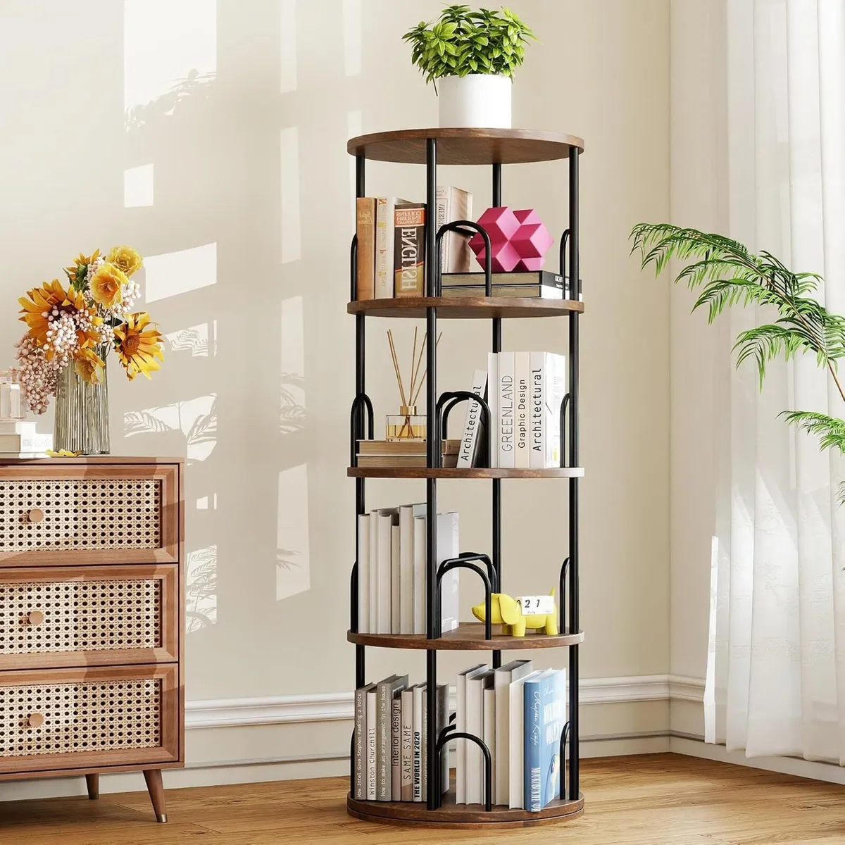 4 Tier Rotating Bookshelf Display Corner Book - Image 1